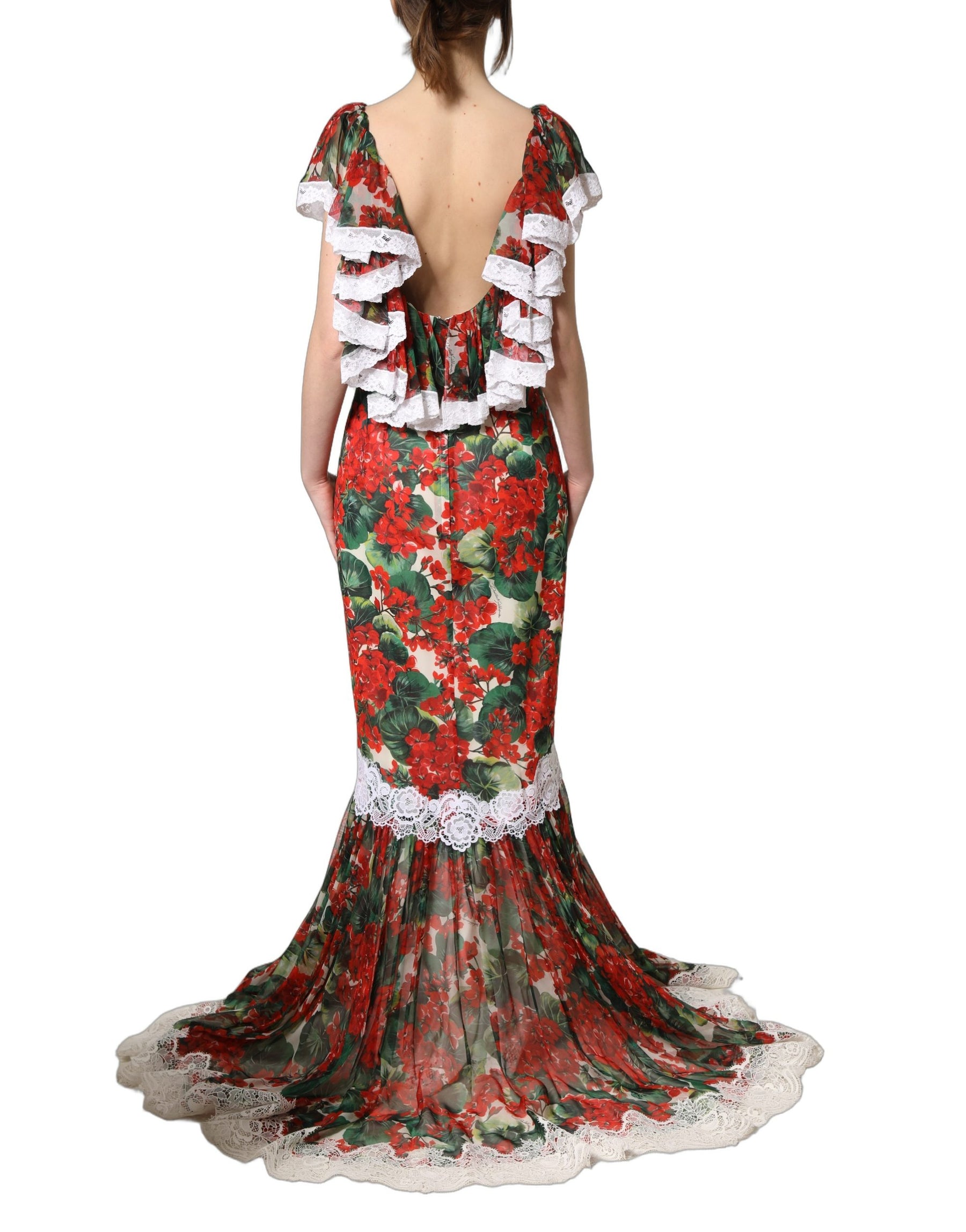 Dolce & Gabbana Multicolor Geranium Flower Lace Maxi Dress | Regal Royce