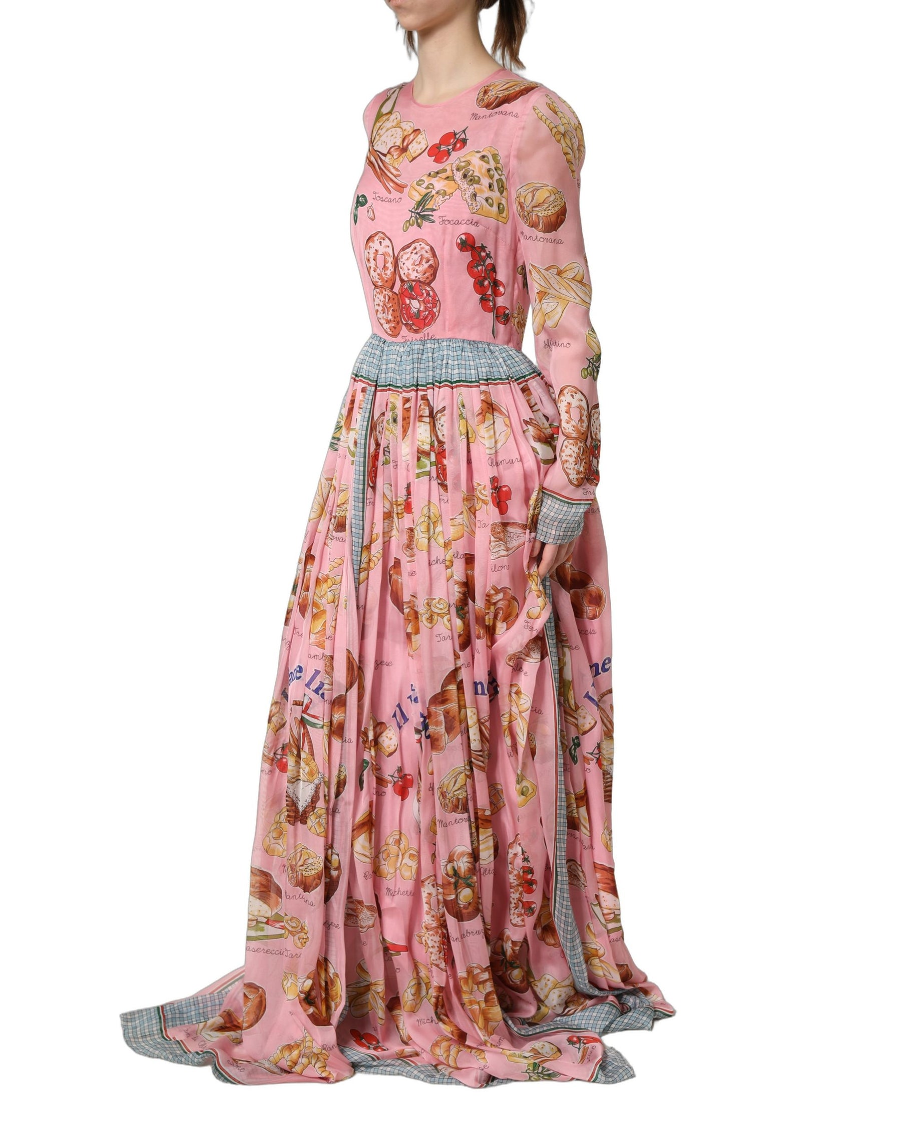 Dolce & Gabbana Light Pink Bread Print Pleated Maxi Dress | Regal Royce