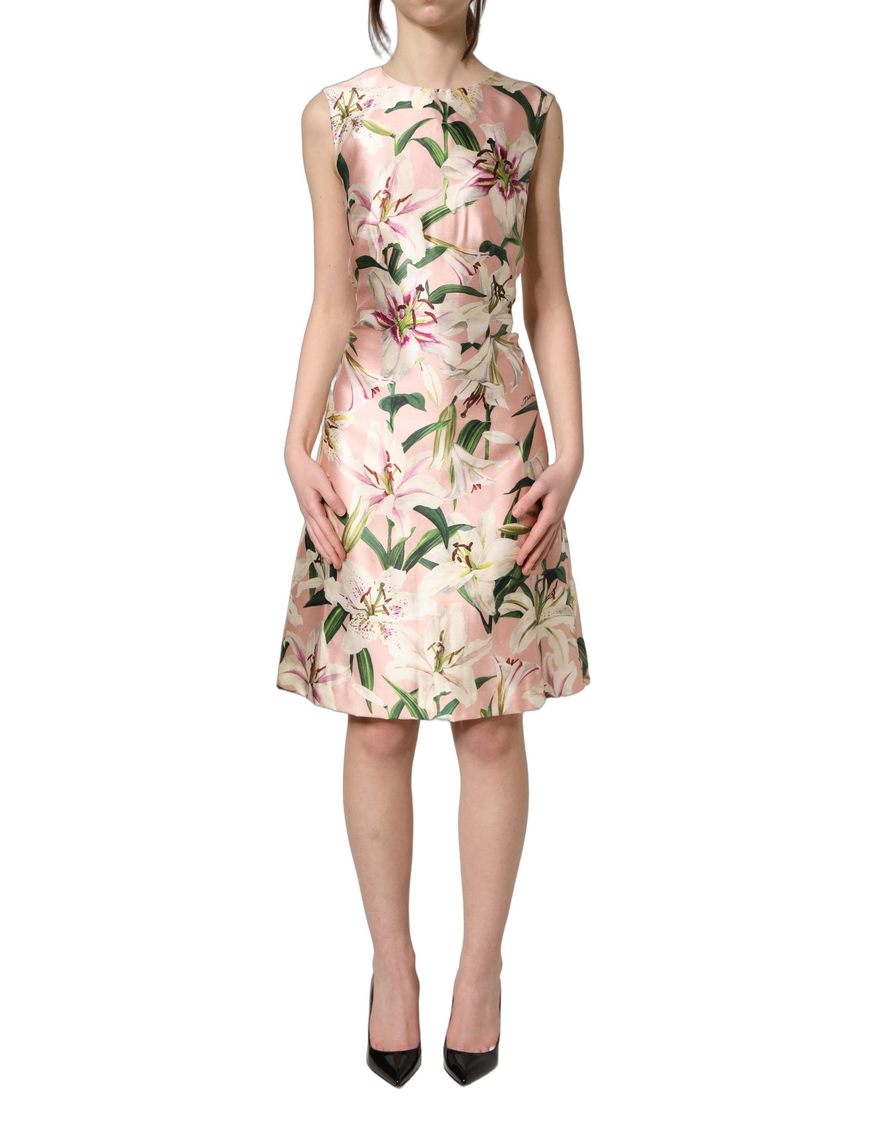 Dolce & Gabbana Light Pink LilyPrint Sleeveless Sheath Dress | Regal Royce