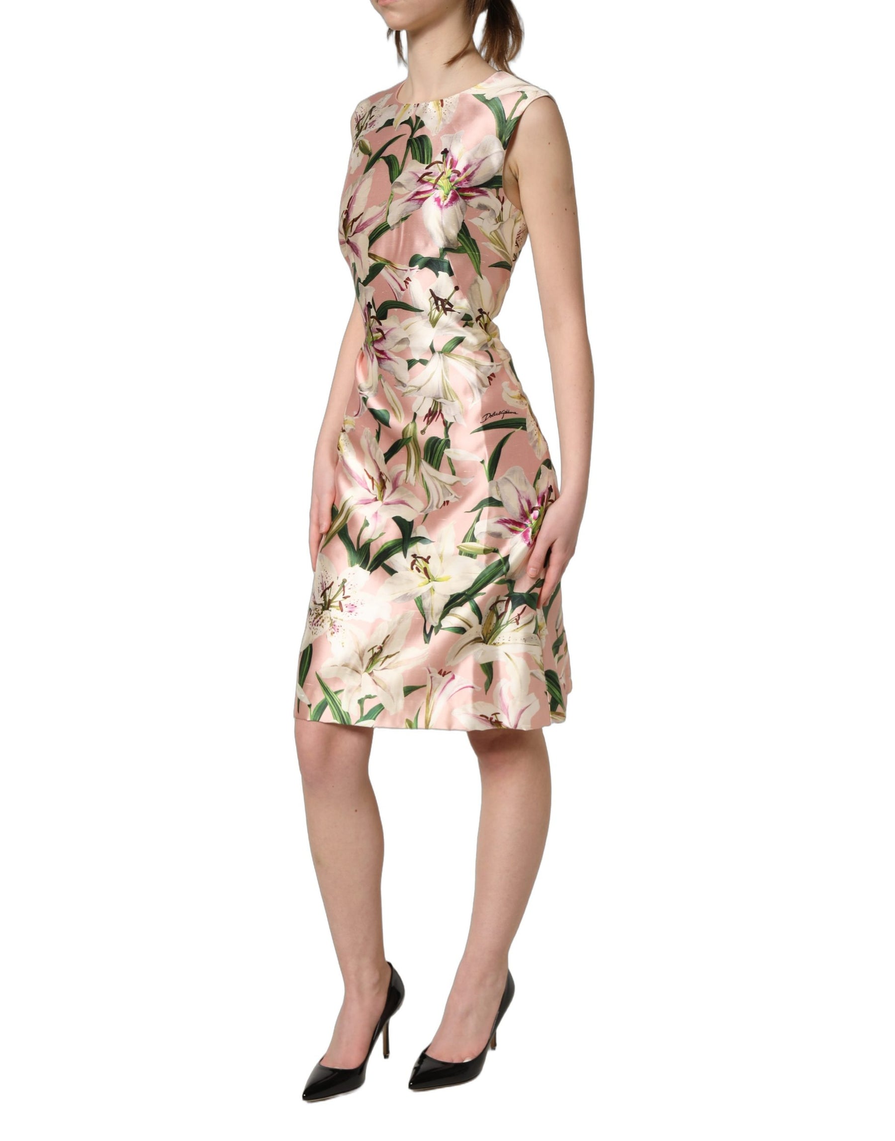 Dolce & Gabbana Light Pink LilyPrint Sleeveless Sheath Dress | Regal Royce
