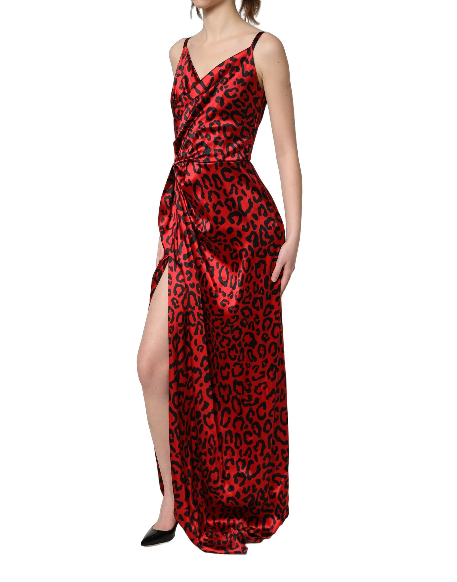 Dolce & Gabbana Red Leopard Draped Sleeveless Maxi Dress | Regal Royce