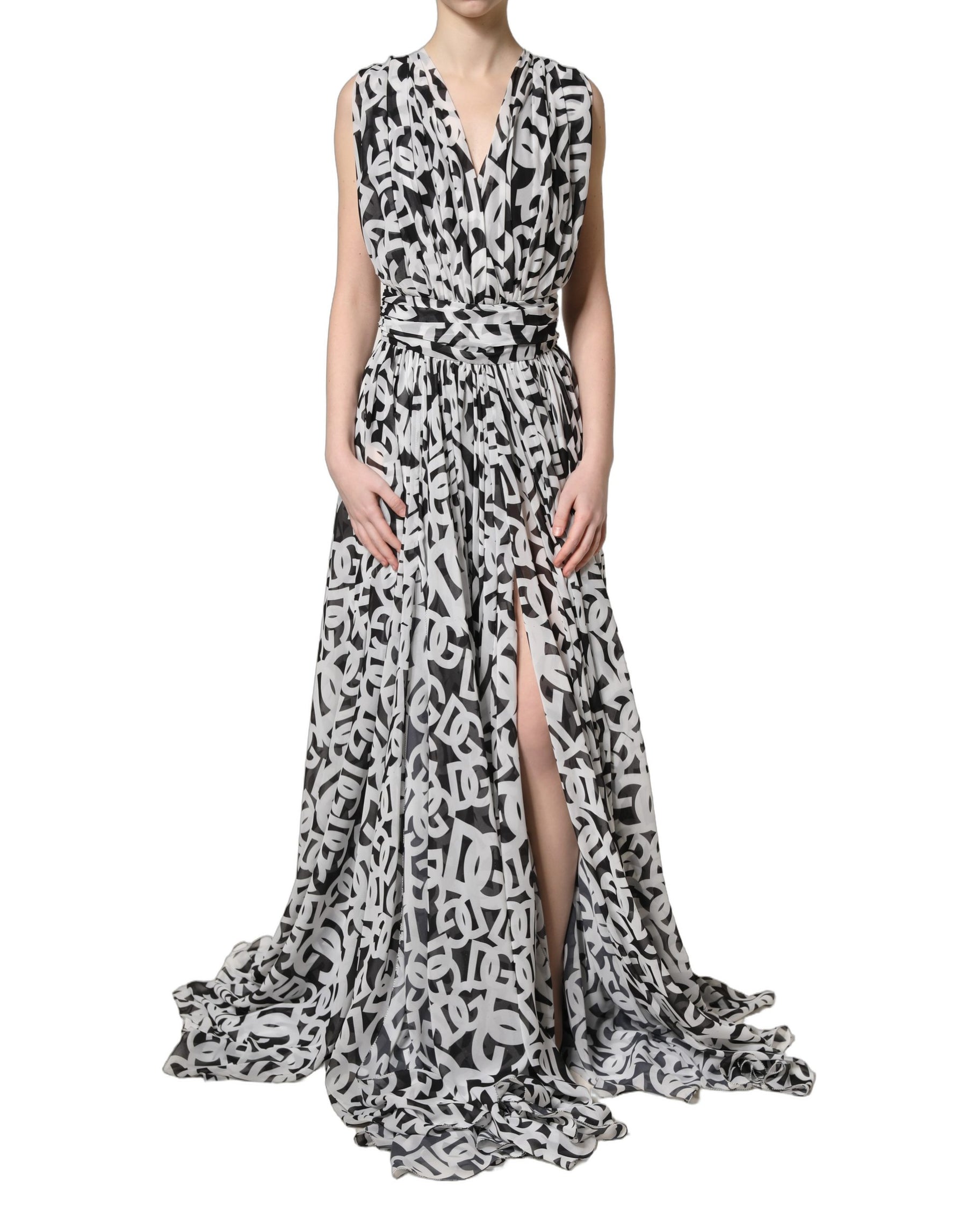 Dolce & Gabbana Black White Logo Sleeveless Floor Length Maxi Dress | Regal Royce