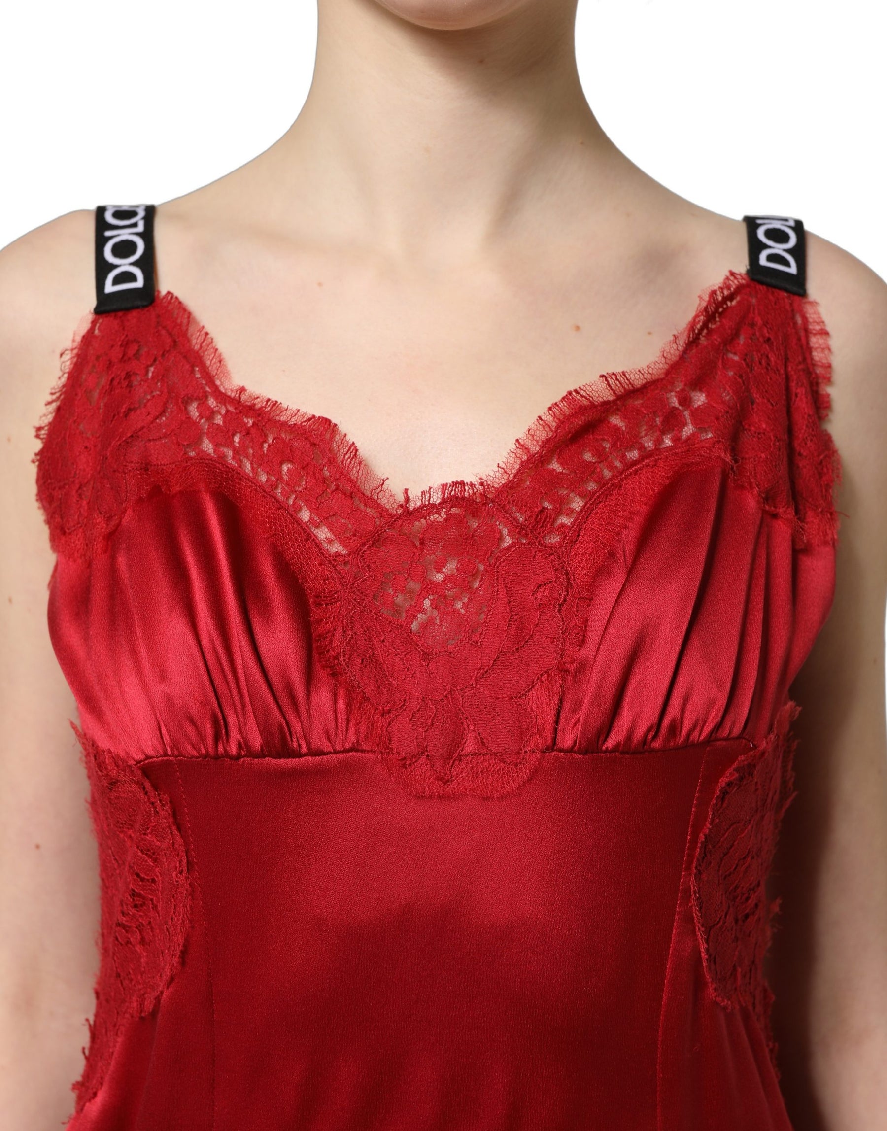 Dolce & Gabbana Red Silk Sleeveless Maxi Long Lace Trim Dress | Regal Royce