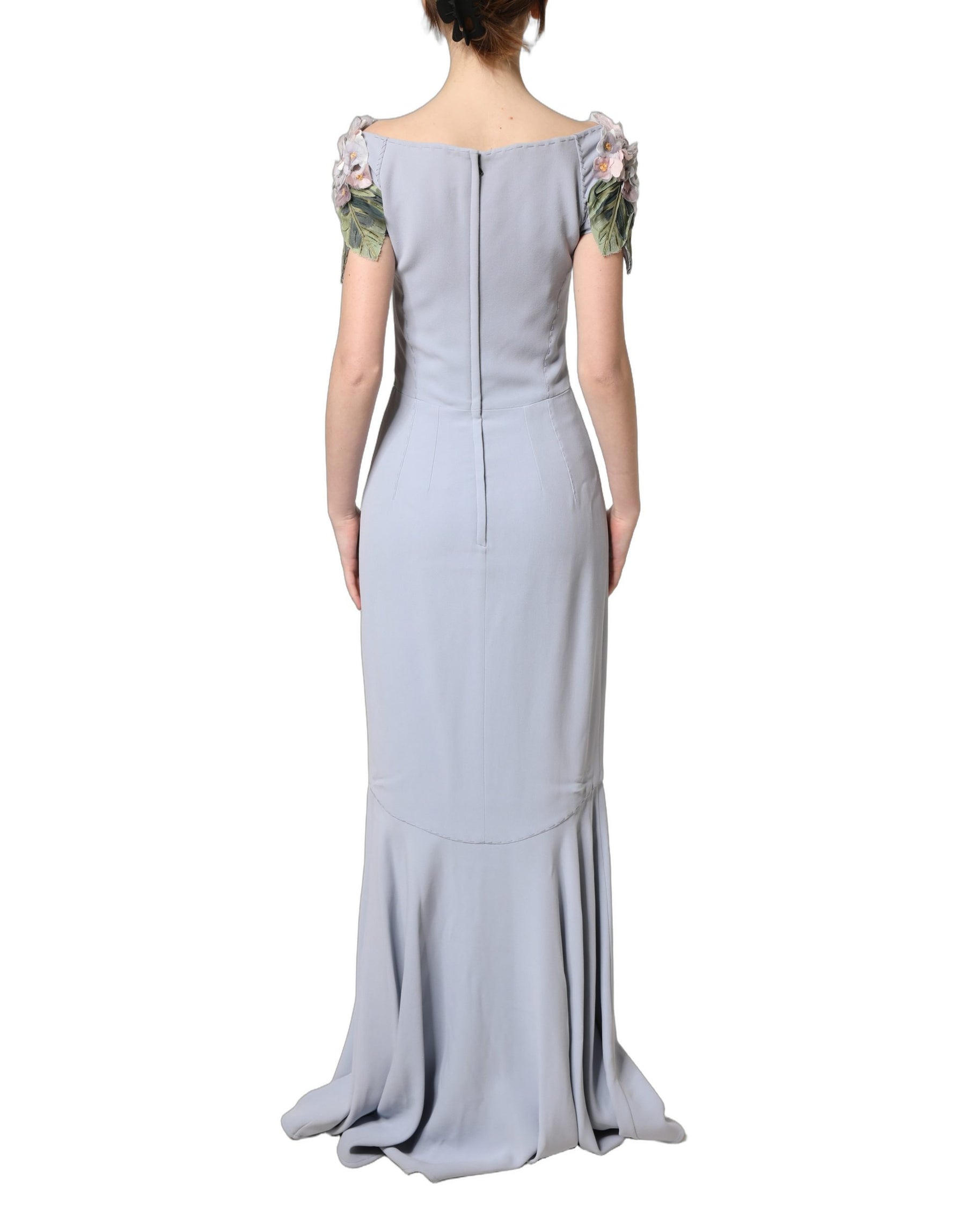 Dolce & Gabbana Light Blue Hydrangea Embellished Cap Sleeve Dress | Regal Royce