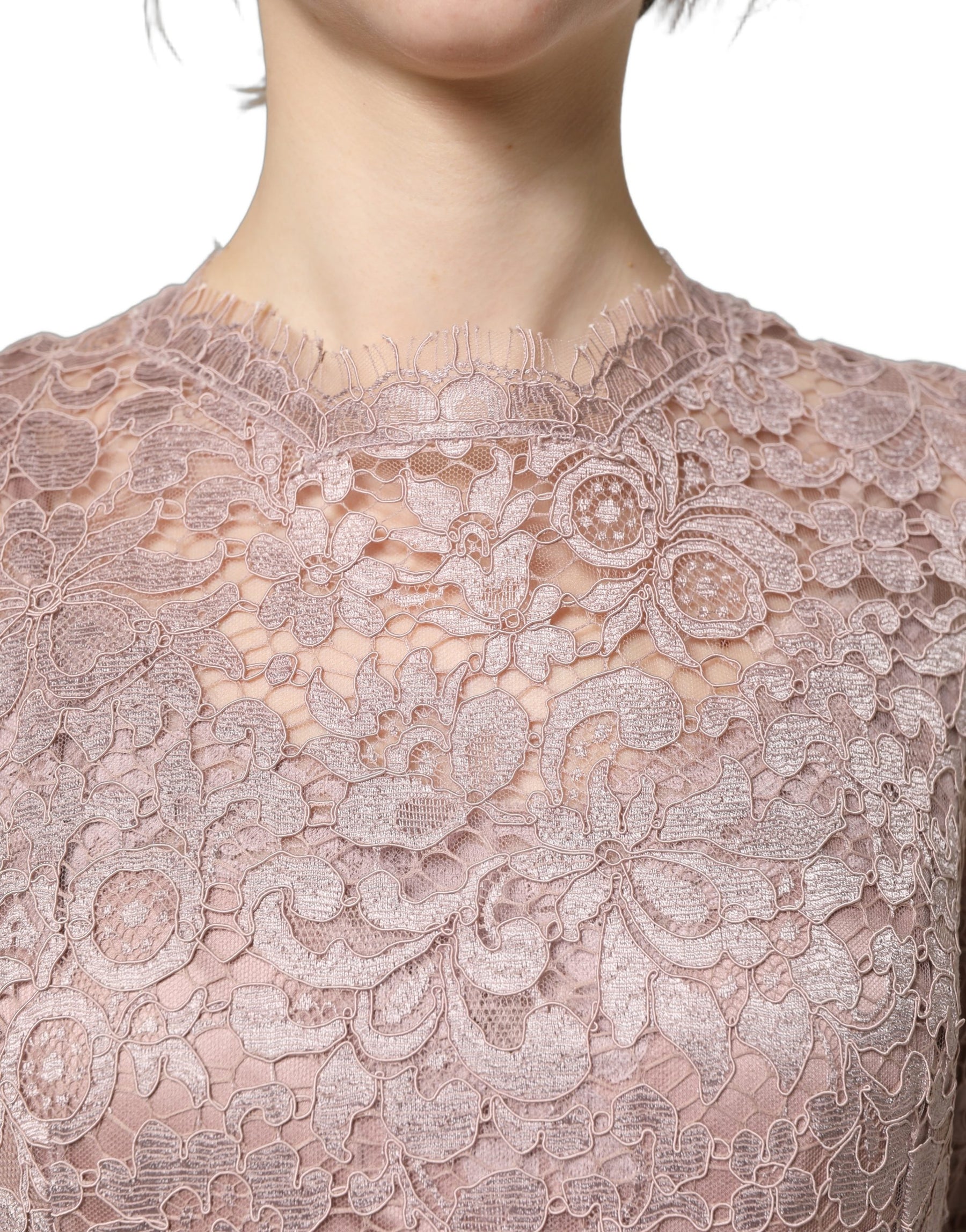 Dolce & Gabbana Pink Lace Long Sleeves Evening Gown Dress | Regal Royce