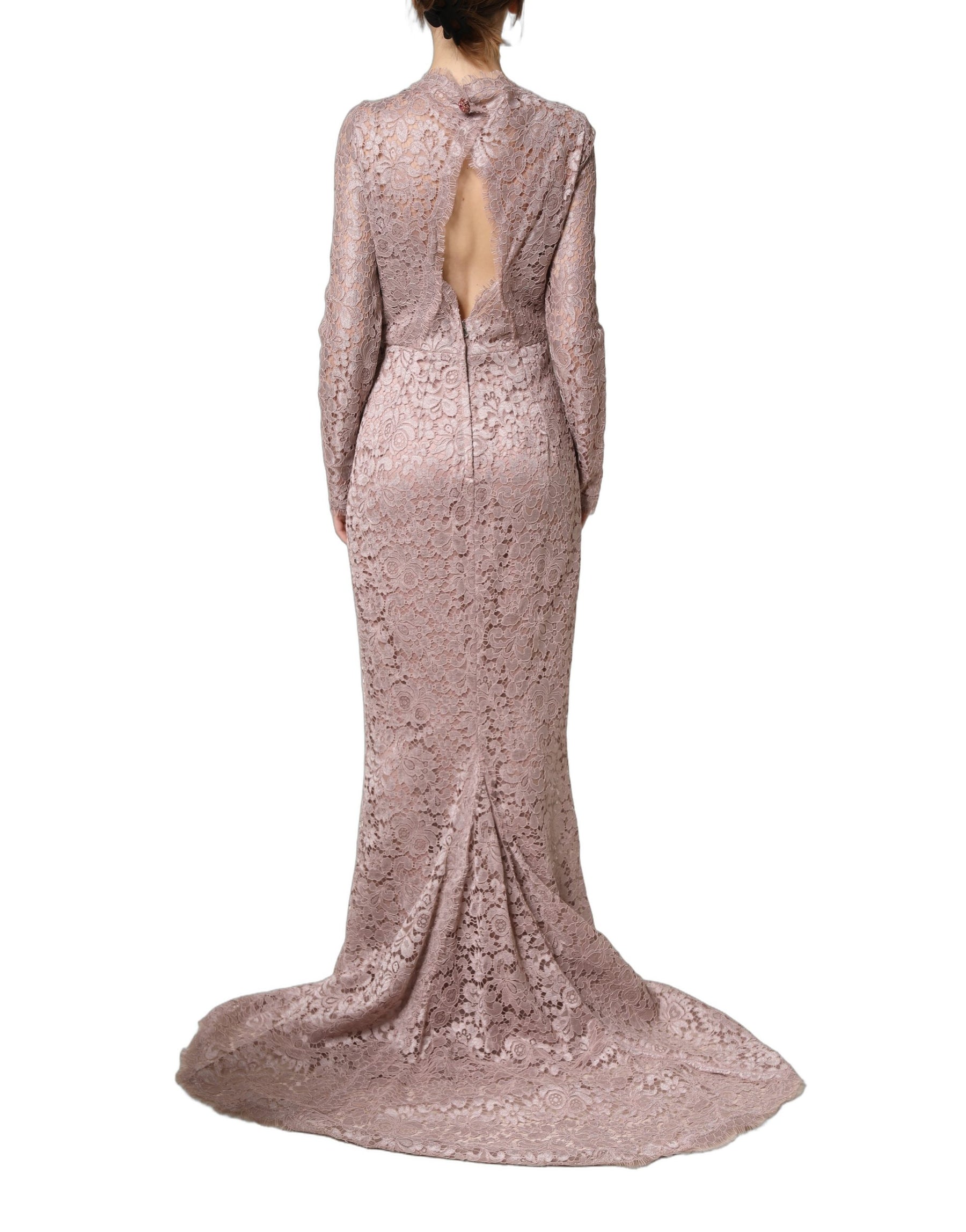 Dolce & Gabbana Pink Lace Long Sleeves Evening Gown Dress | Regal Royce