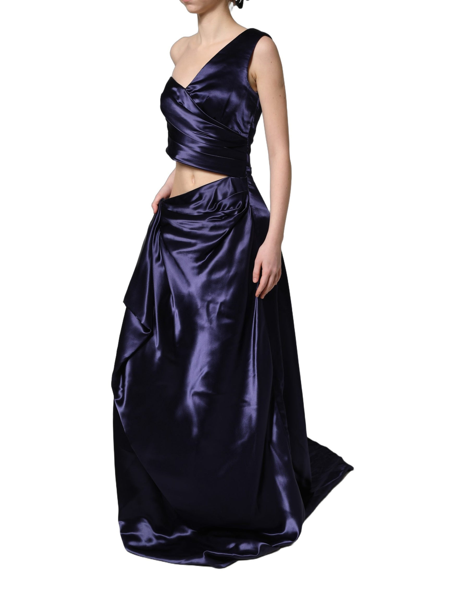 Dolce & Gabbana Navy Blue One Shoulder Evening Gown Dress | Regal Royce