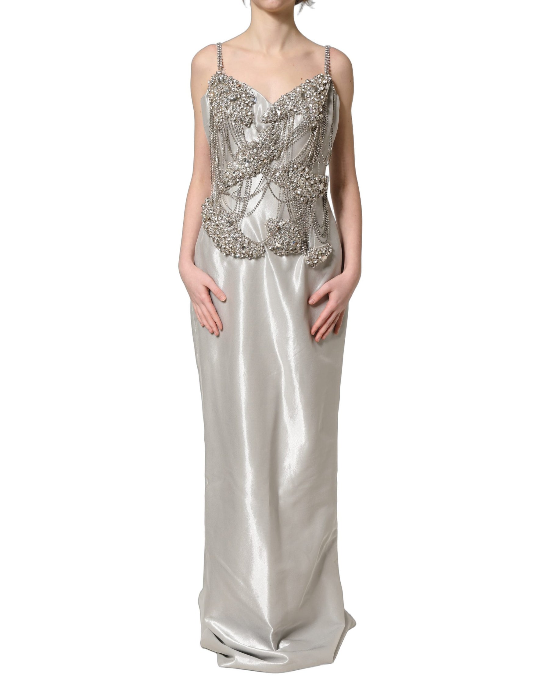 Dolce & Gabbana Silver Crystal Embellished EveningGown Dress | Regal Royce