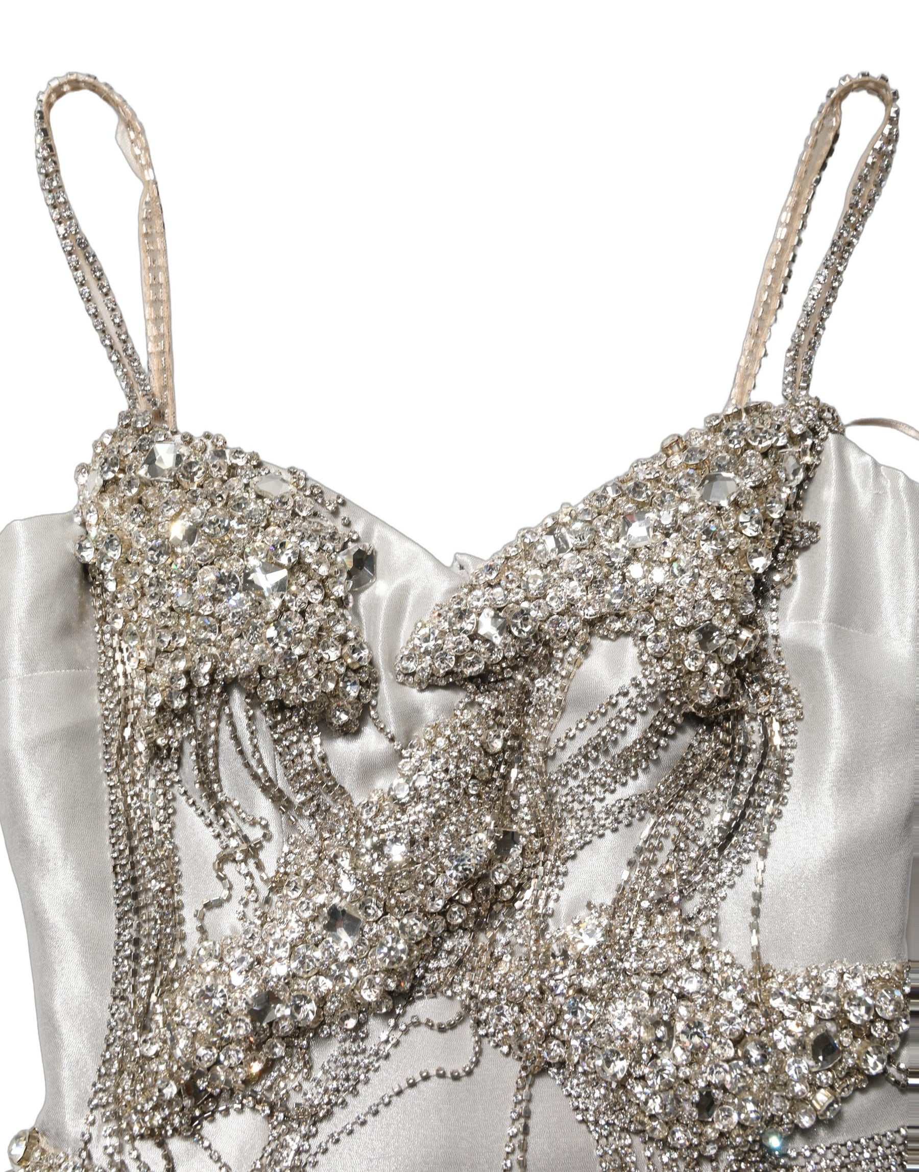 Dolce & Gabbana Silver Crystal Embellished EveningGown Dress | Regal Royce