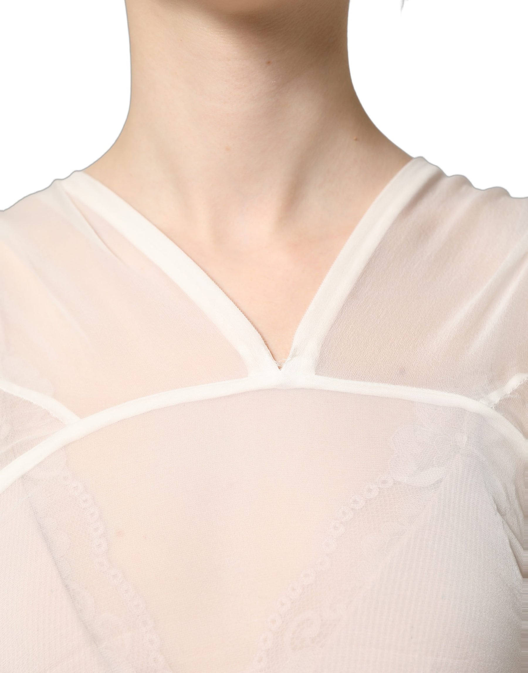 Dolce & Gabbana White Silk Sheer Draped Long Gown Dress | Regal Royce