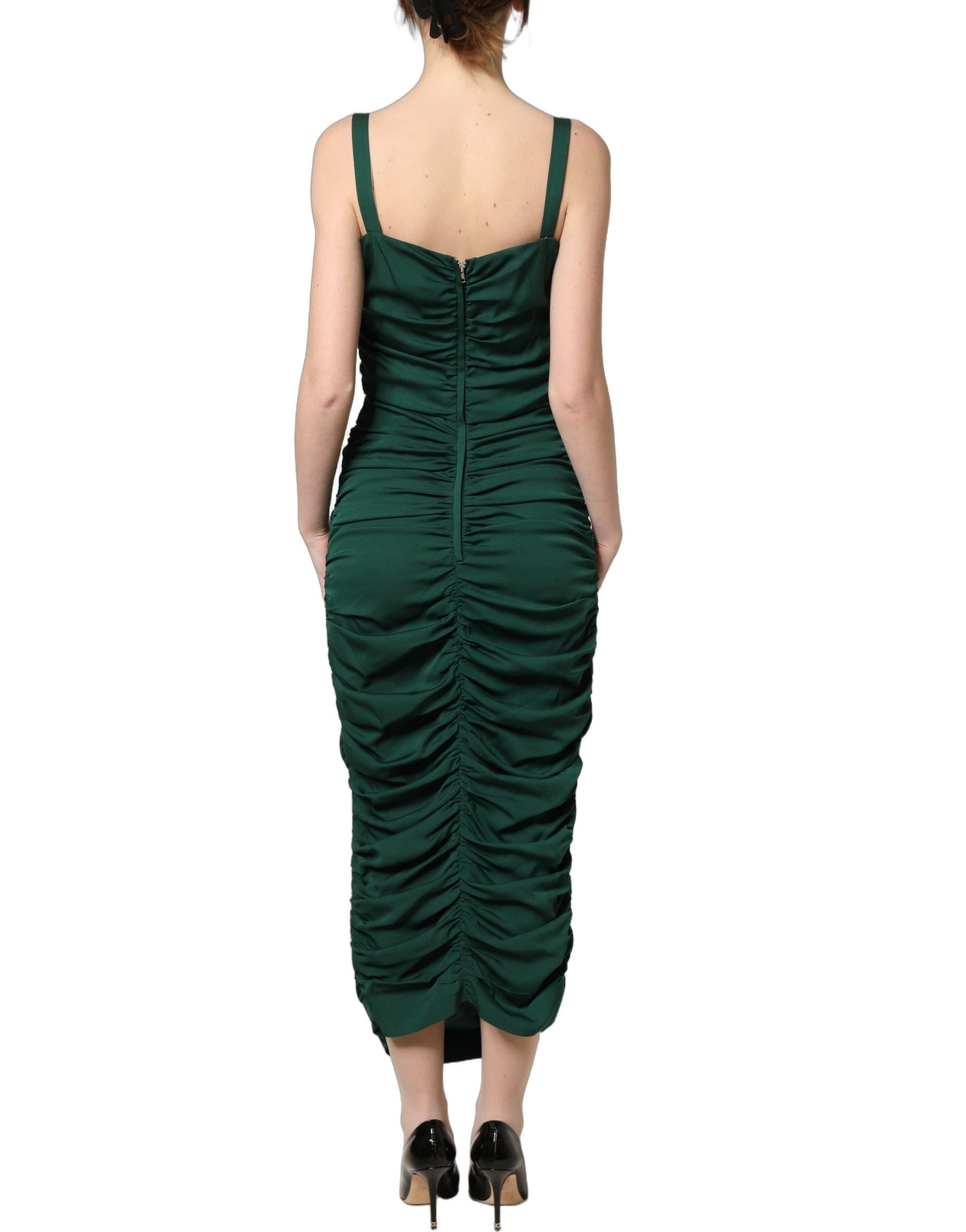 Dolce & Gabbana Green Ruched Sweetheart Bodycon Midi Dress | Regal Royce