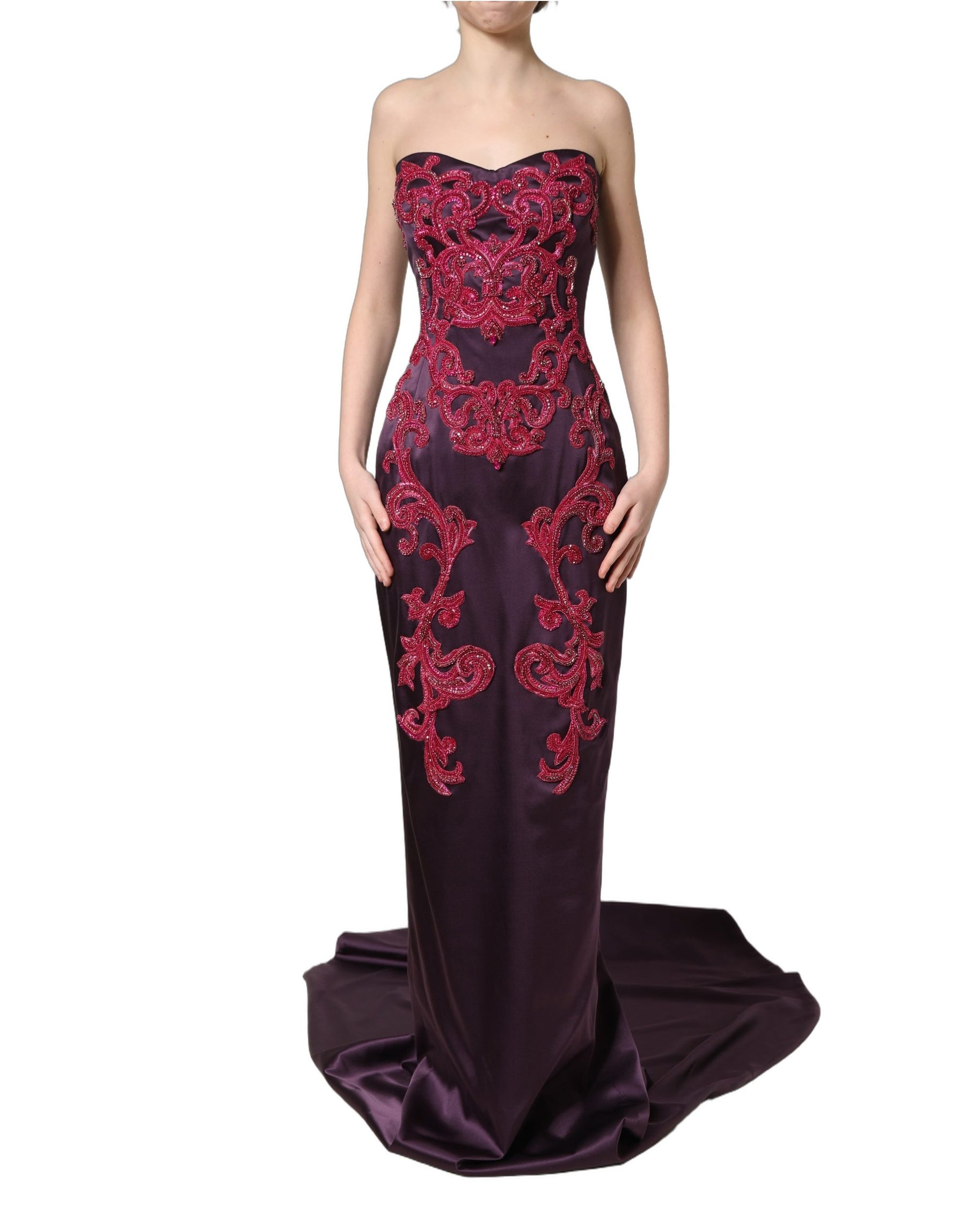 Dolce & Gabbana Purple Silk Crystal Strapless Floor Length Gown Dress | Regal Royce