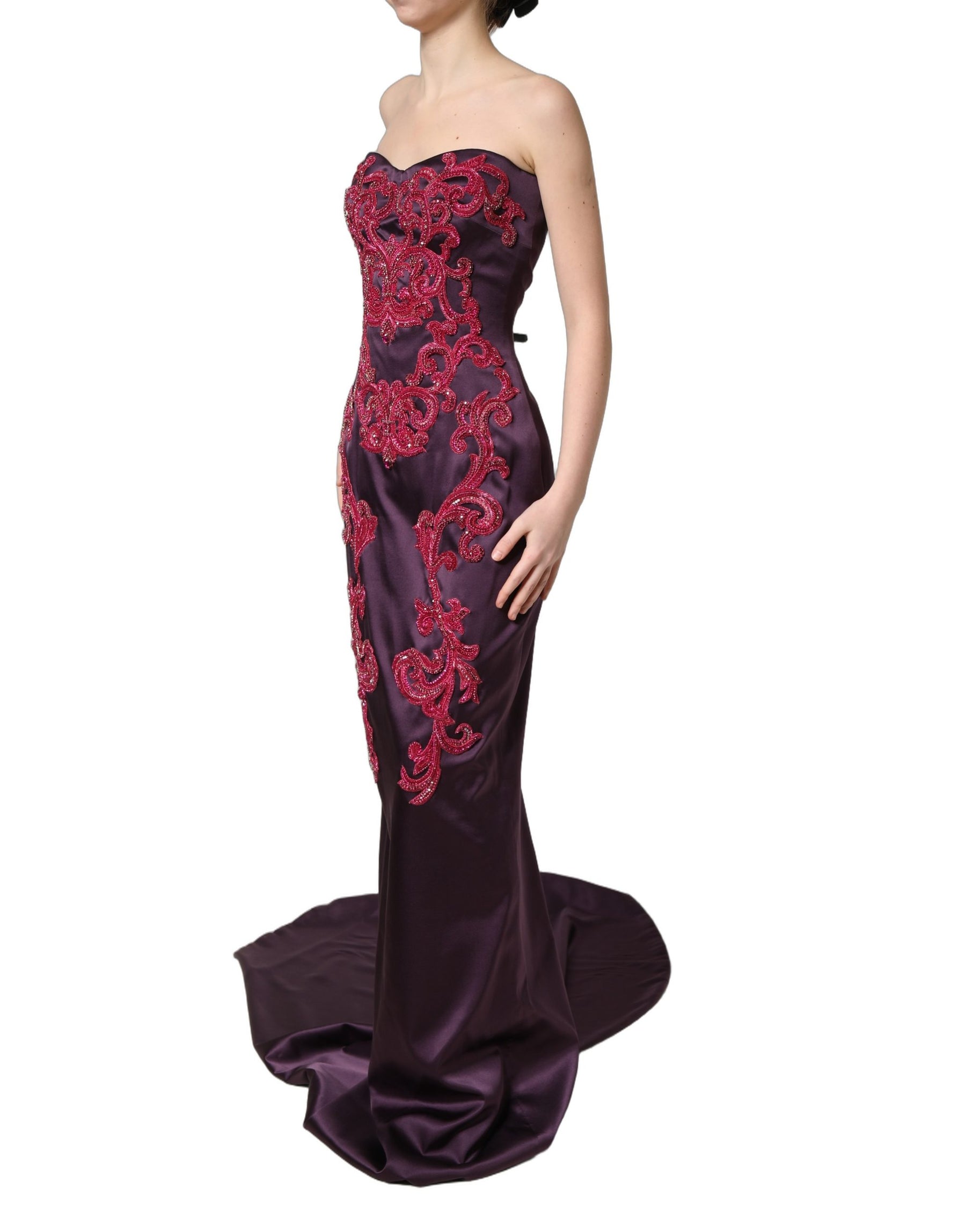 Dolce & Gabbana Purple Silk Crystal Strapless Floor Length Gown Dress | Regal Royce