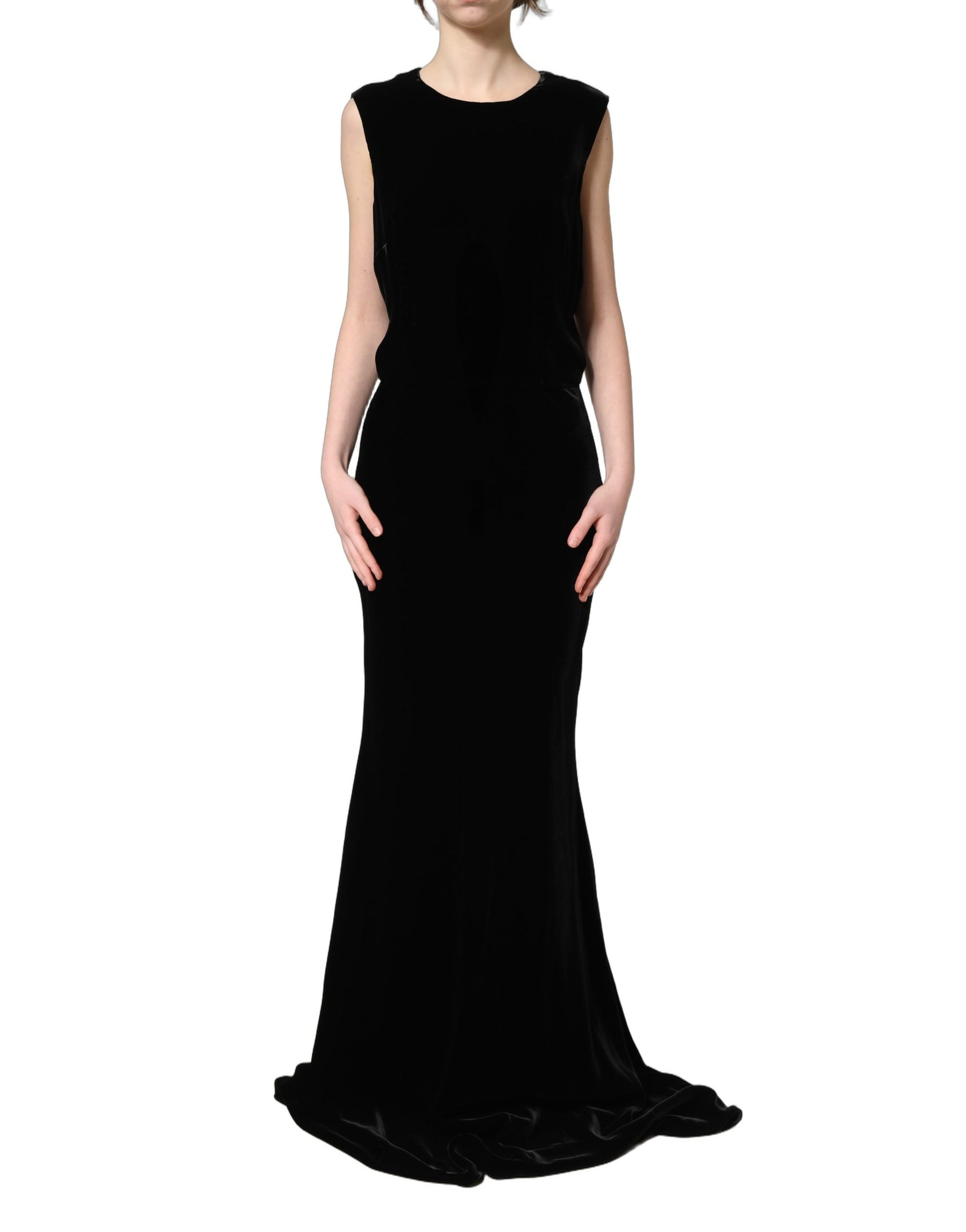Dolce & Gabbana Black Viscose Velvet Floor Length Gown Dress | Regal Royce