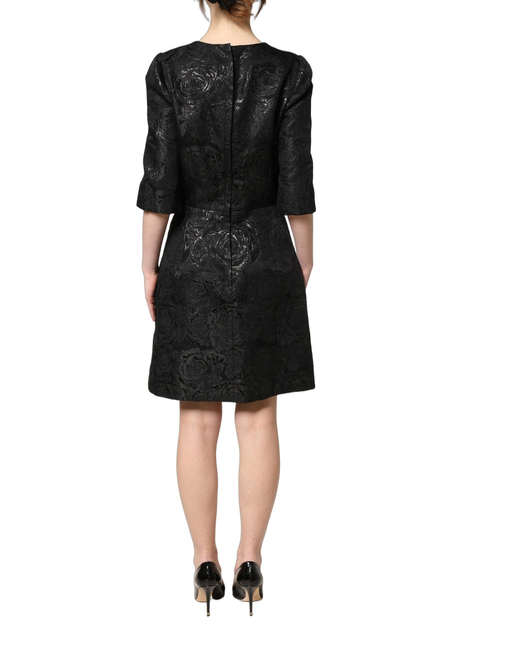 Dolce & Gabbana Black Floral Jacquard Flared A-line Dress | Regal Royce