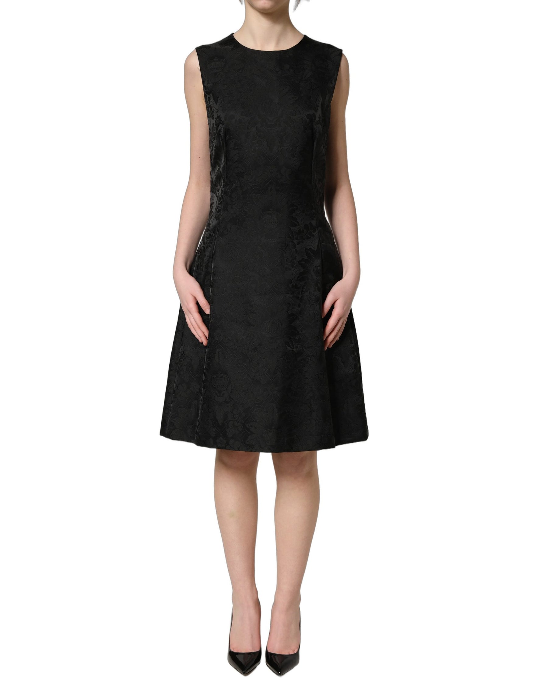 Dolce & Gabbana Black Floral Jacquard Sleeveless A-line Dress | Regal Royce