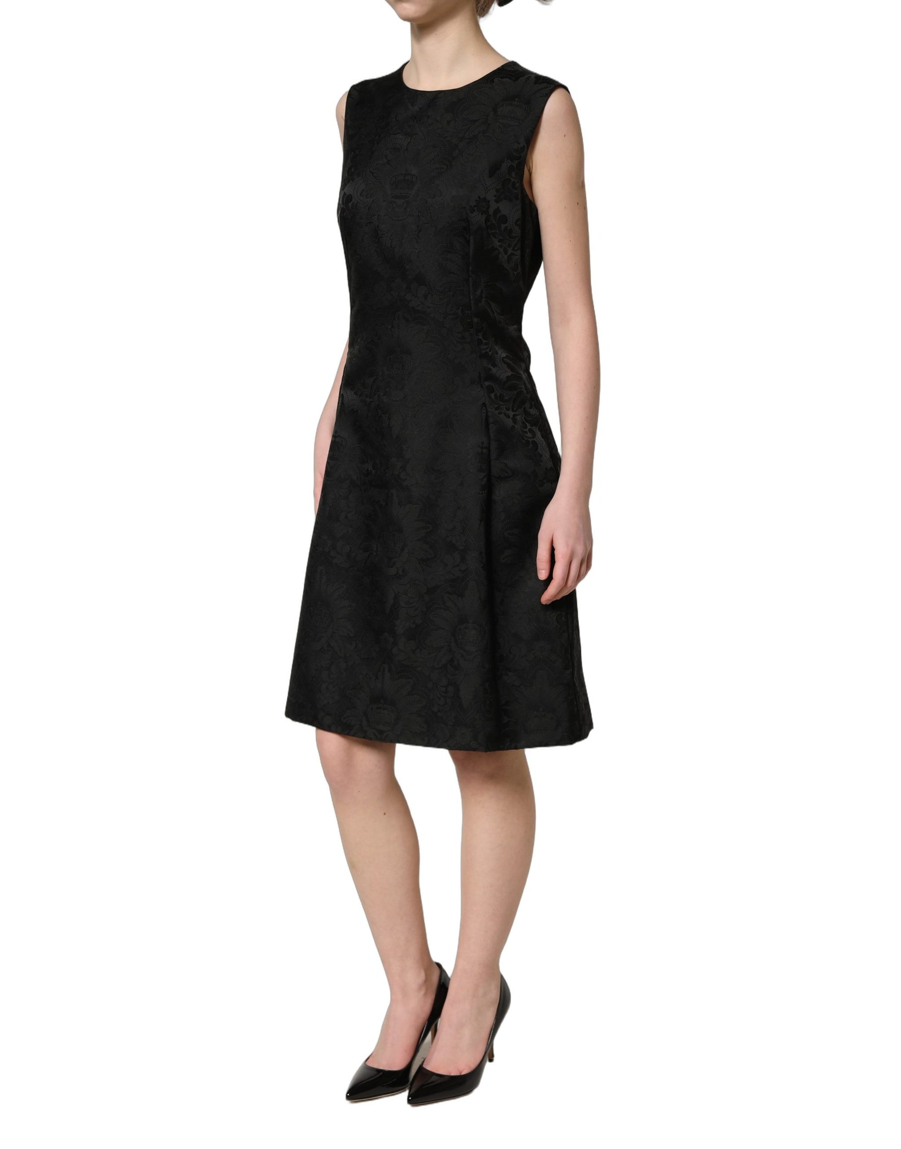 Dolce & Gabbana Black Floral Jacquard Sleeveless A-line Dress | Regal Royce
