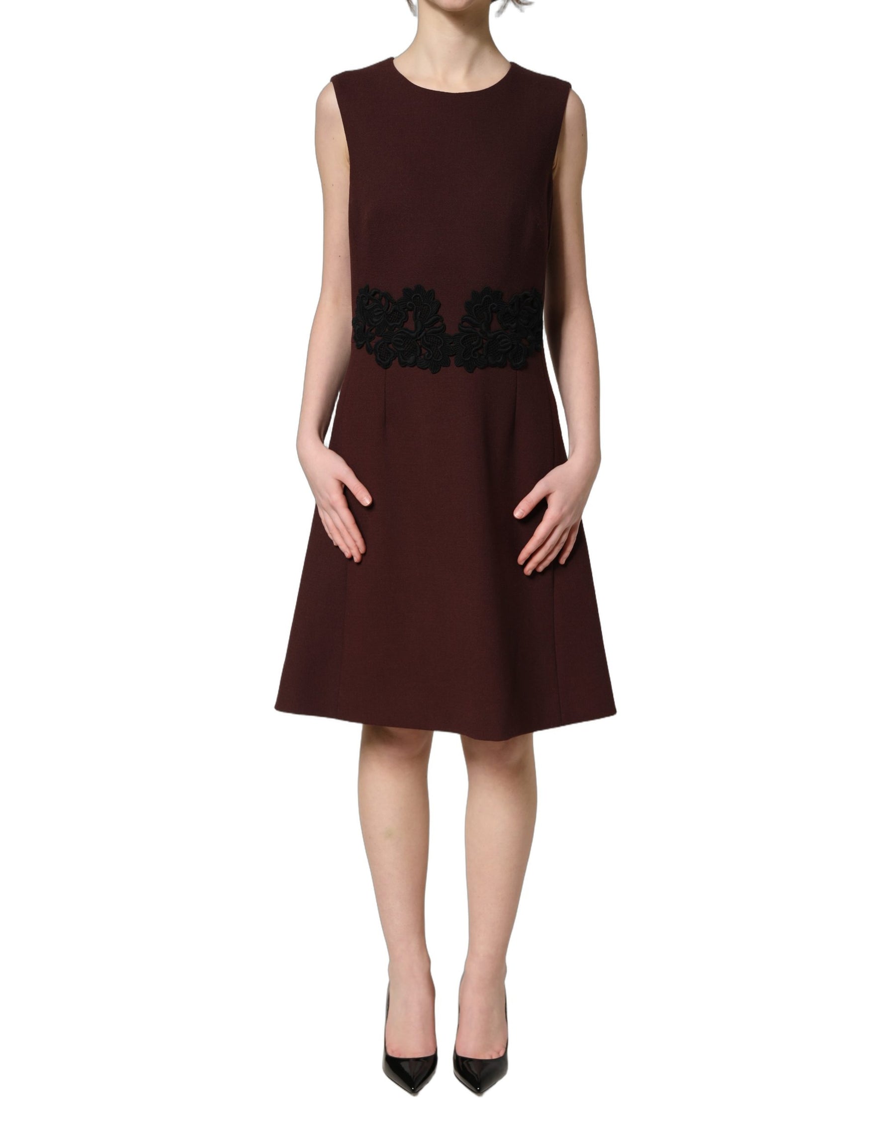 Dolce & Gabbana Maroon Lace Sleeveless Knee Length Dress | Regal Royce