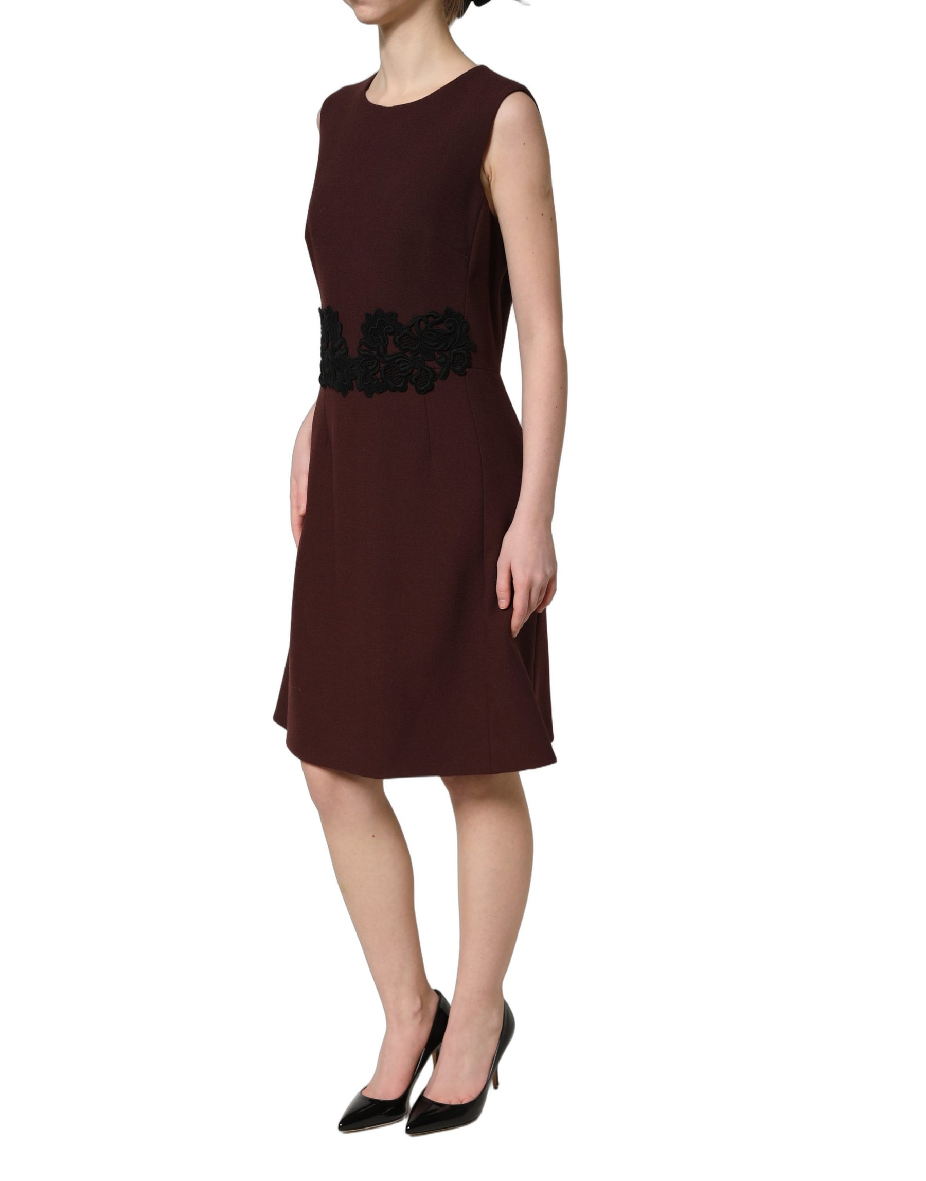 Dolce & Gabbana Maroon Lace Sleeveless Knee Length Dress | Regal Royce