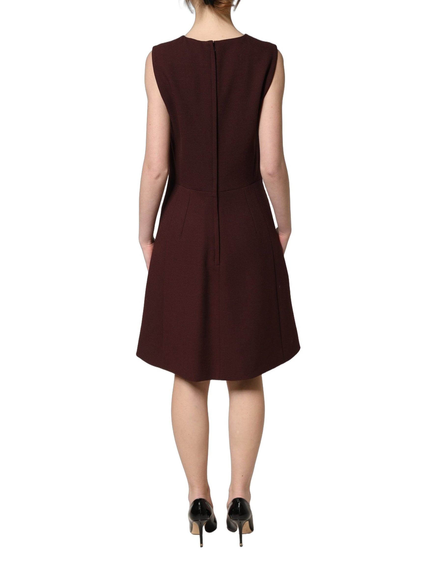 Dolce & Gabbana Maroon Lace Sleeveless Knee Length Dress | Regal Royce