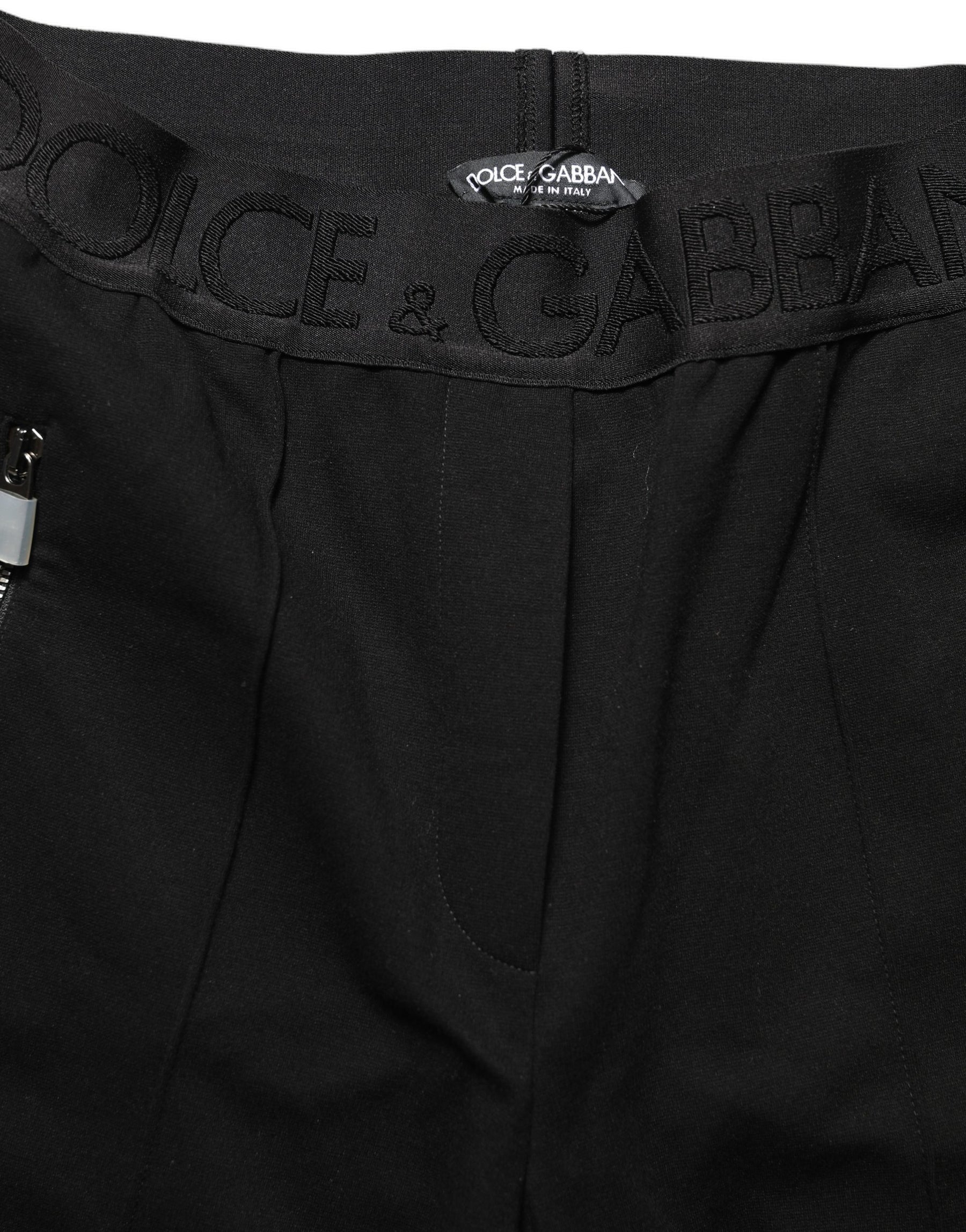 Dolce & Gabbana Black Viscose Mid Waist Skinny Trouser Pants | Regal Royce