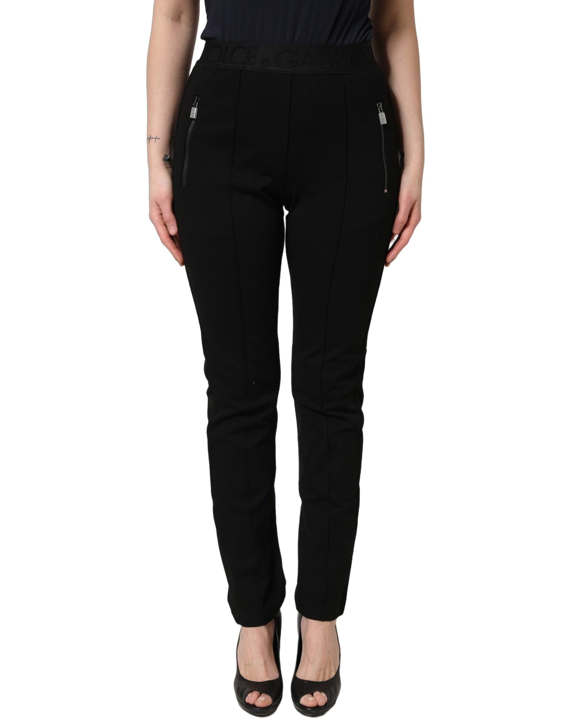 Dolce & Gabbana Black Viscose Mid Waist Skinny Trouser Pants | Regal Royce