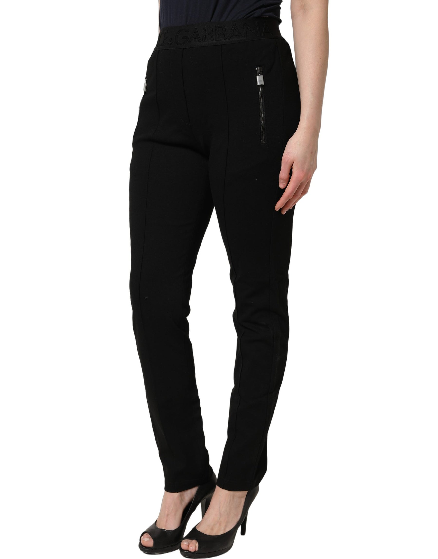 Dolce & Gabbana Black Viscose Mid Waist Skinny Trouser Pants | Regal Royce