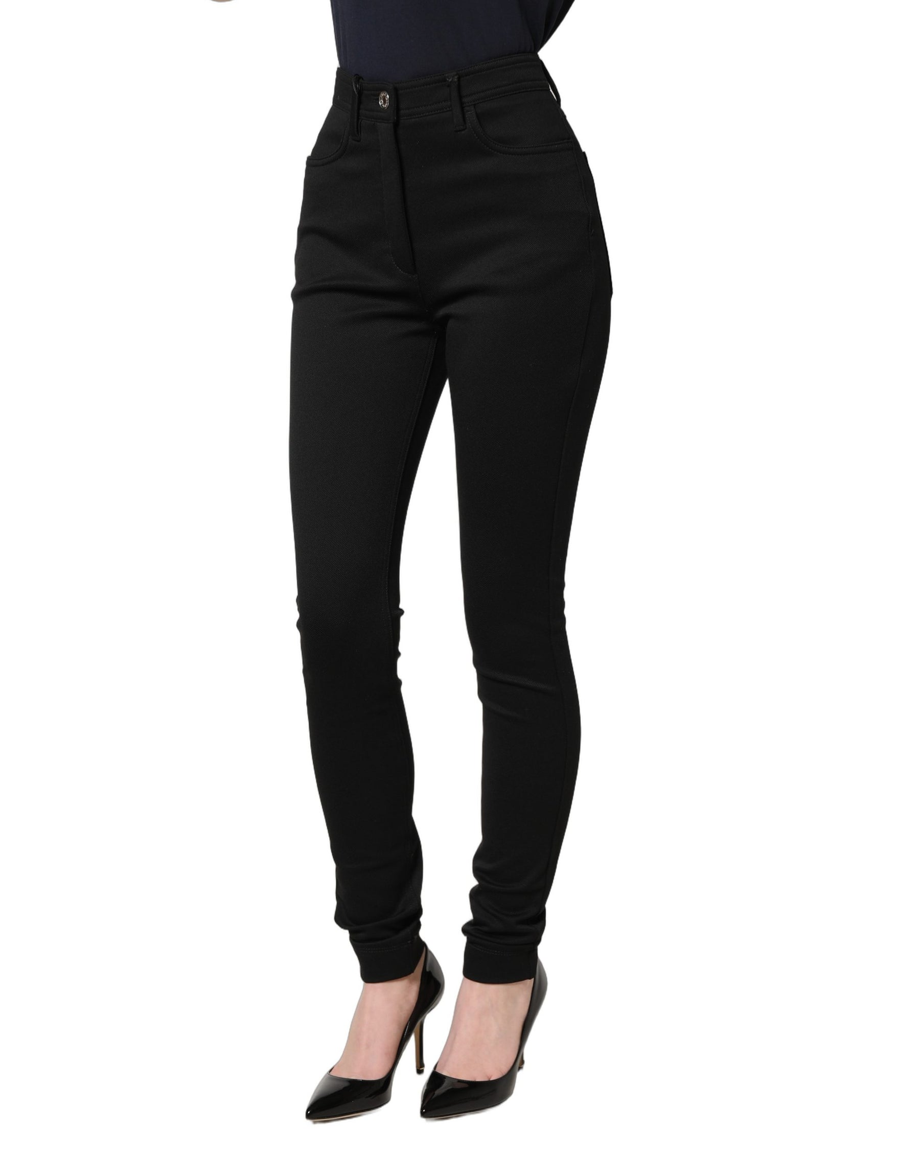 Dolce & Gabbana Black Nylon Stretch Skinny High Waist Pants | Regal Royce