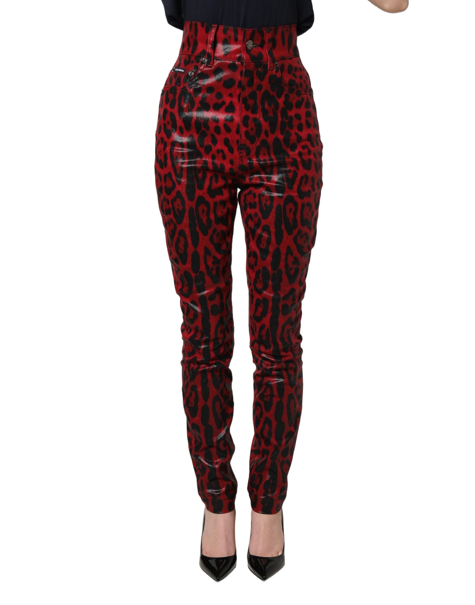 Dolce & Gabbana Red Leopard Skinny High Waist Denim Jeans | Regal Royce