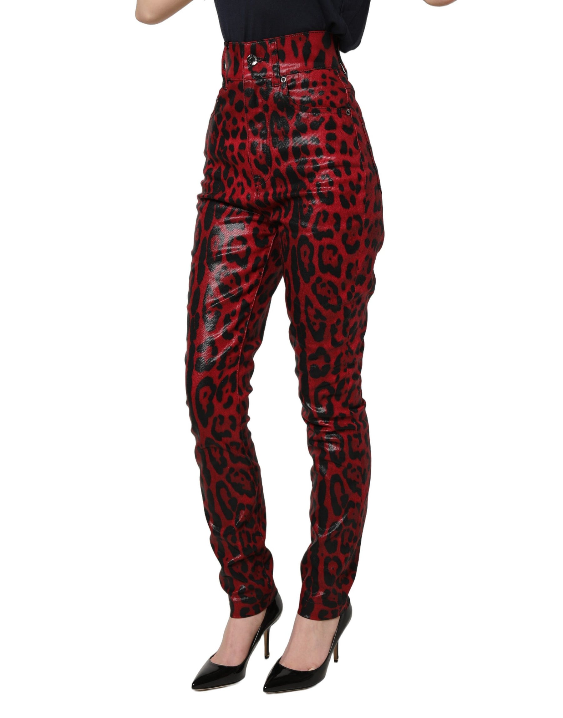 Dolce & Gabbana Red Leopard Skinny High Waist Denim Jeans | Regal Royce