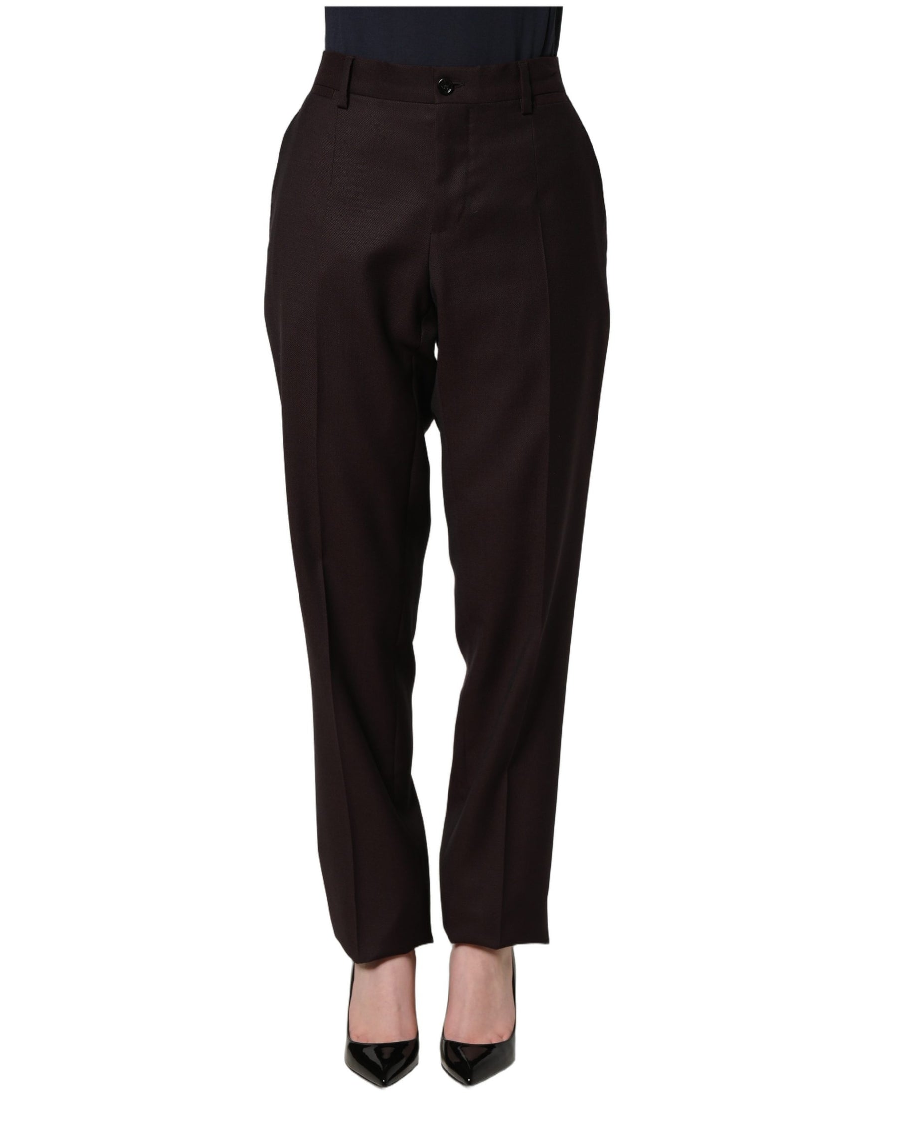 Dolce & Gabbana Brown Straight Leg Dress Silk Trousers Pants | Regal Royce
