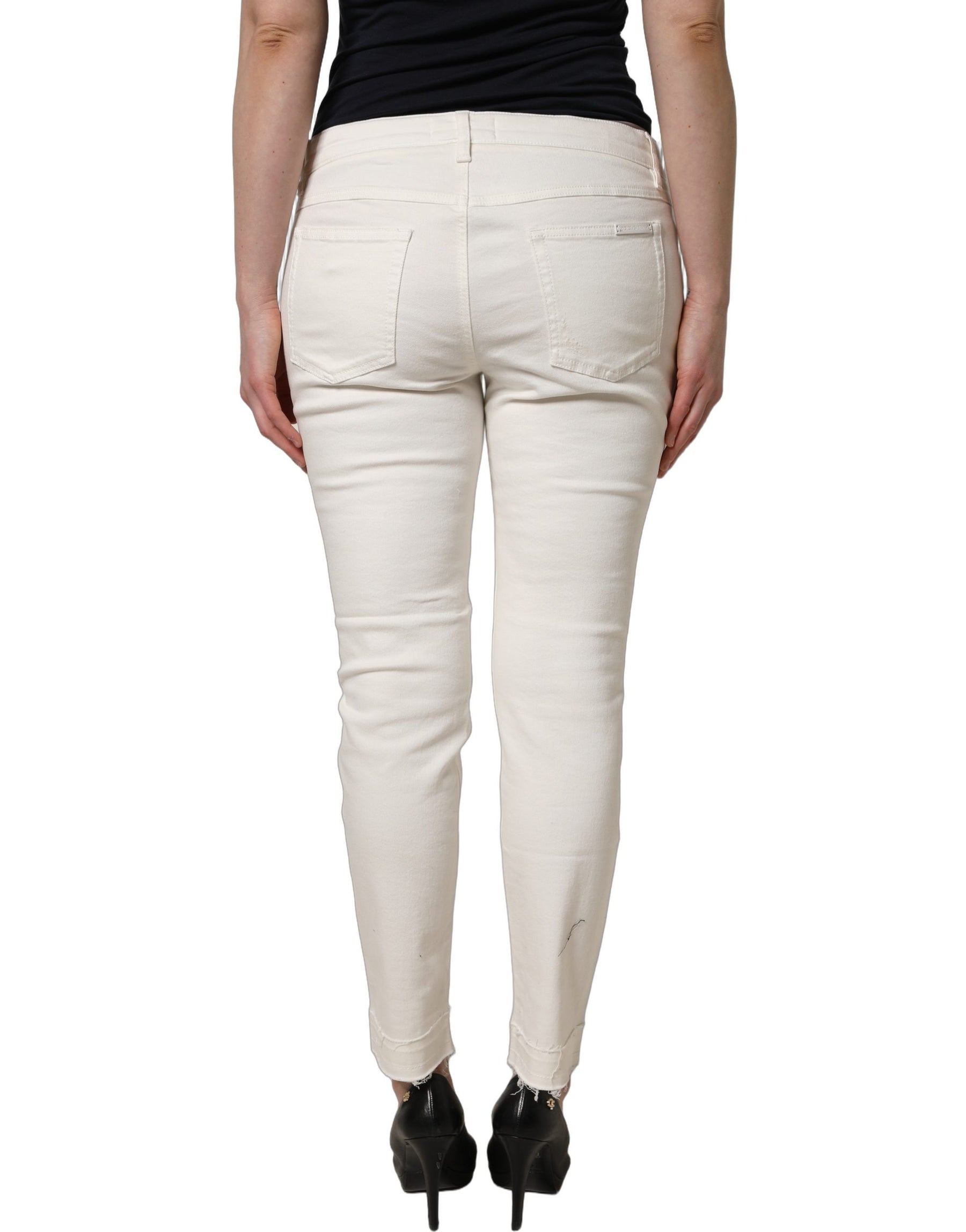 Dolce & Gabbana White Tattered Skinny Cotton Denim Jeans | Regal Royce