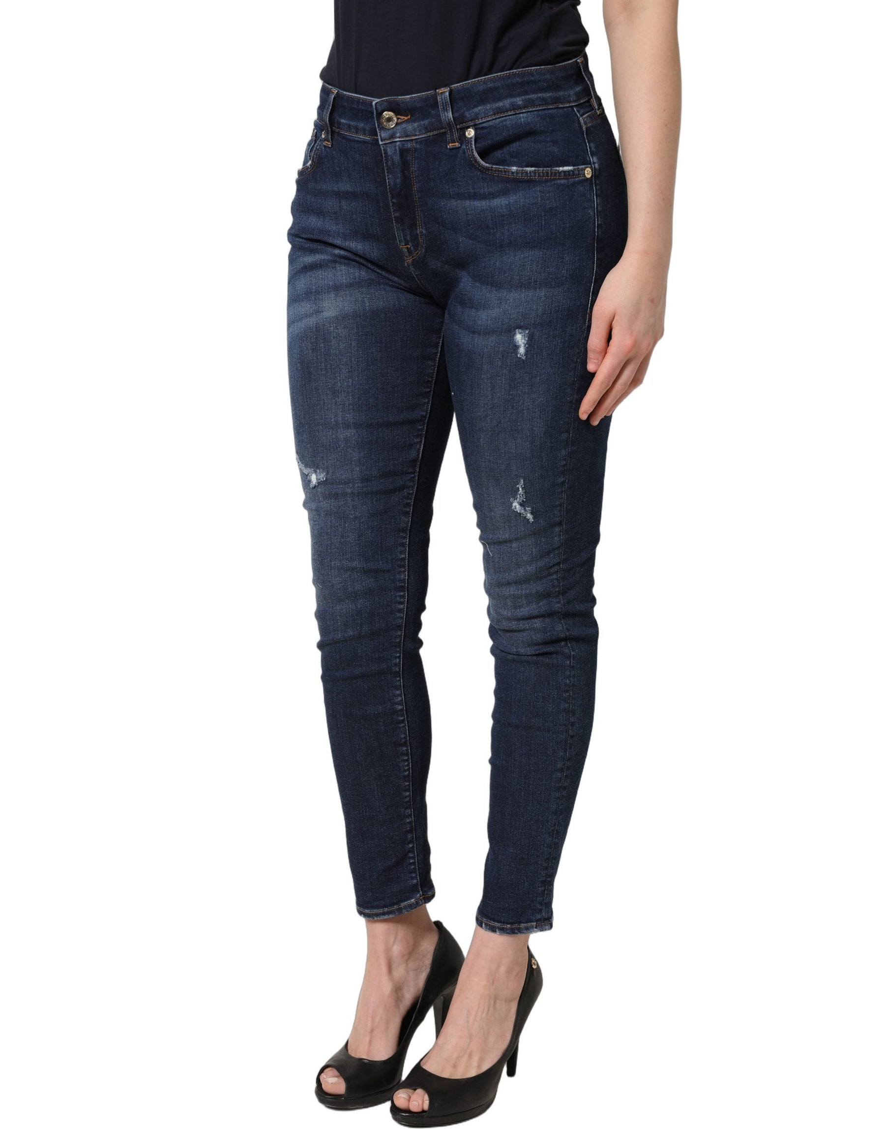 Dolce & Gabbana Blue Distressed Skinny Cotton Denim Jeans | Regal Royce