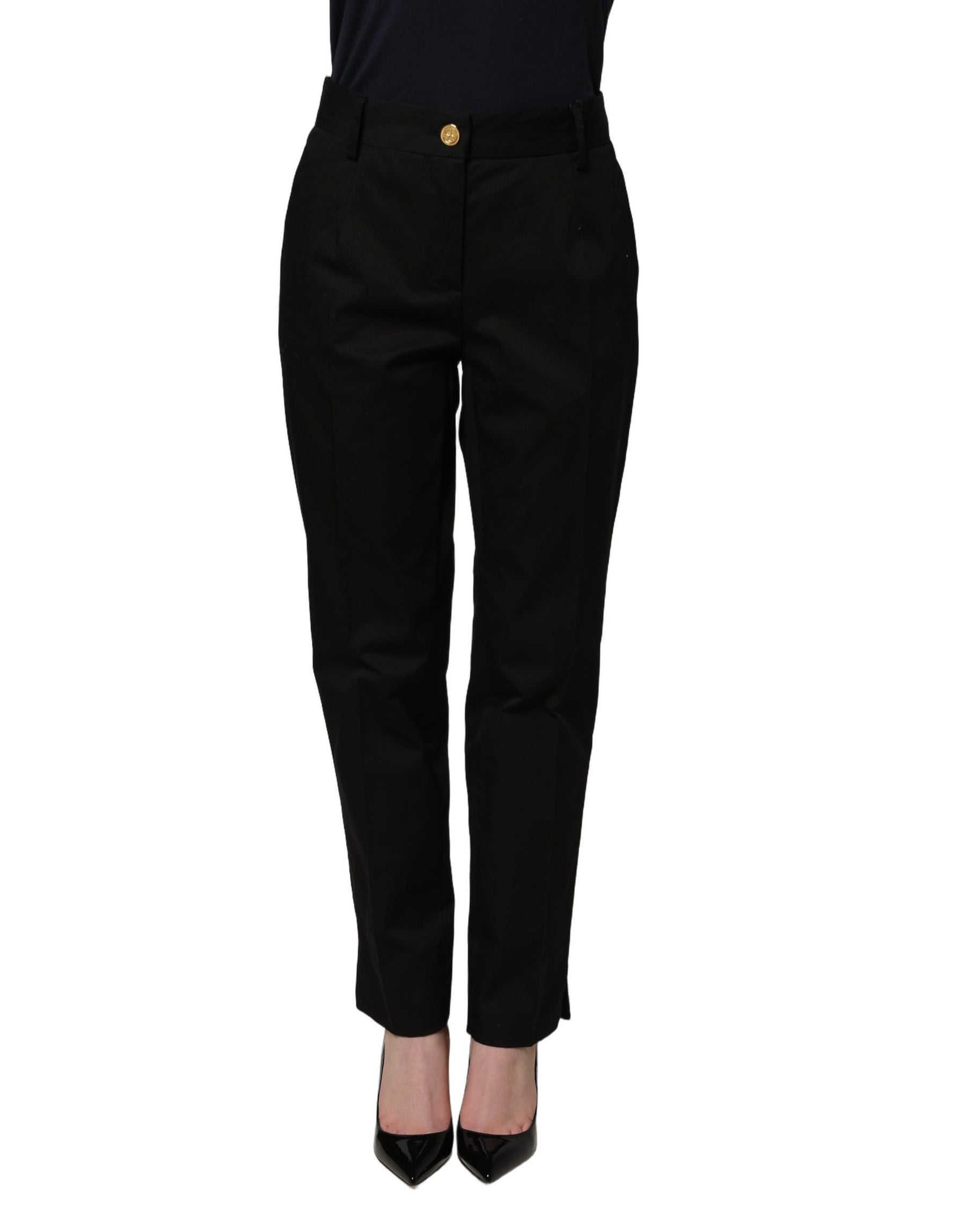 Dolce & Gabbana Black Tapered Leg Dress Cotton Trousers Pants | Regal Royce