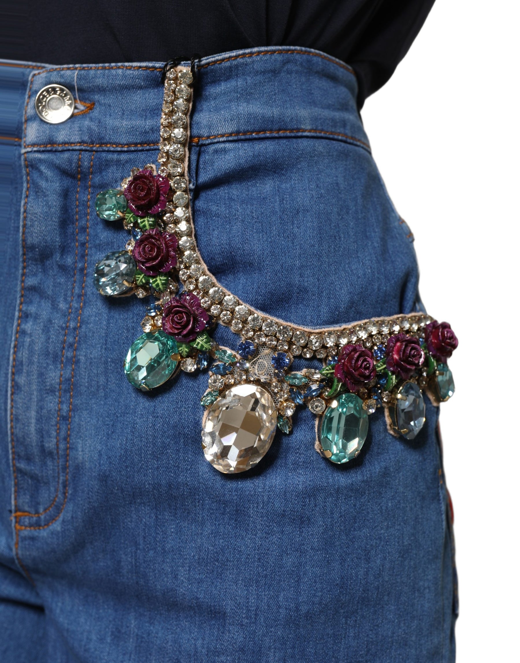 Dolce & Gabbana Blue Cotton Embellished BermudaDenim Shorts | Regal Royce