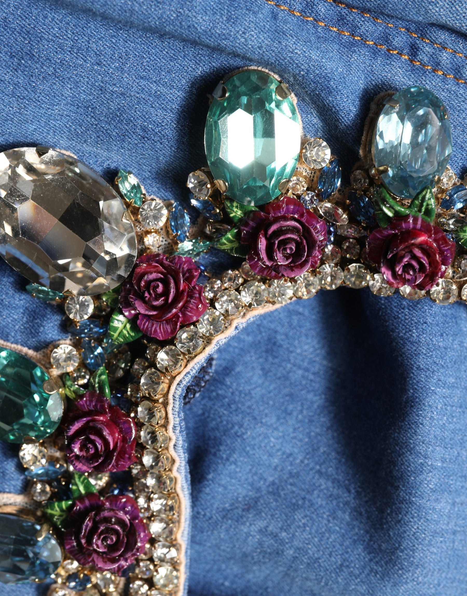 Dolce & Gabbana Blue Embellished Wide Cropped Denim Jeans | Regal Royce