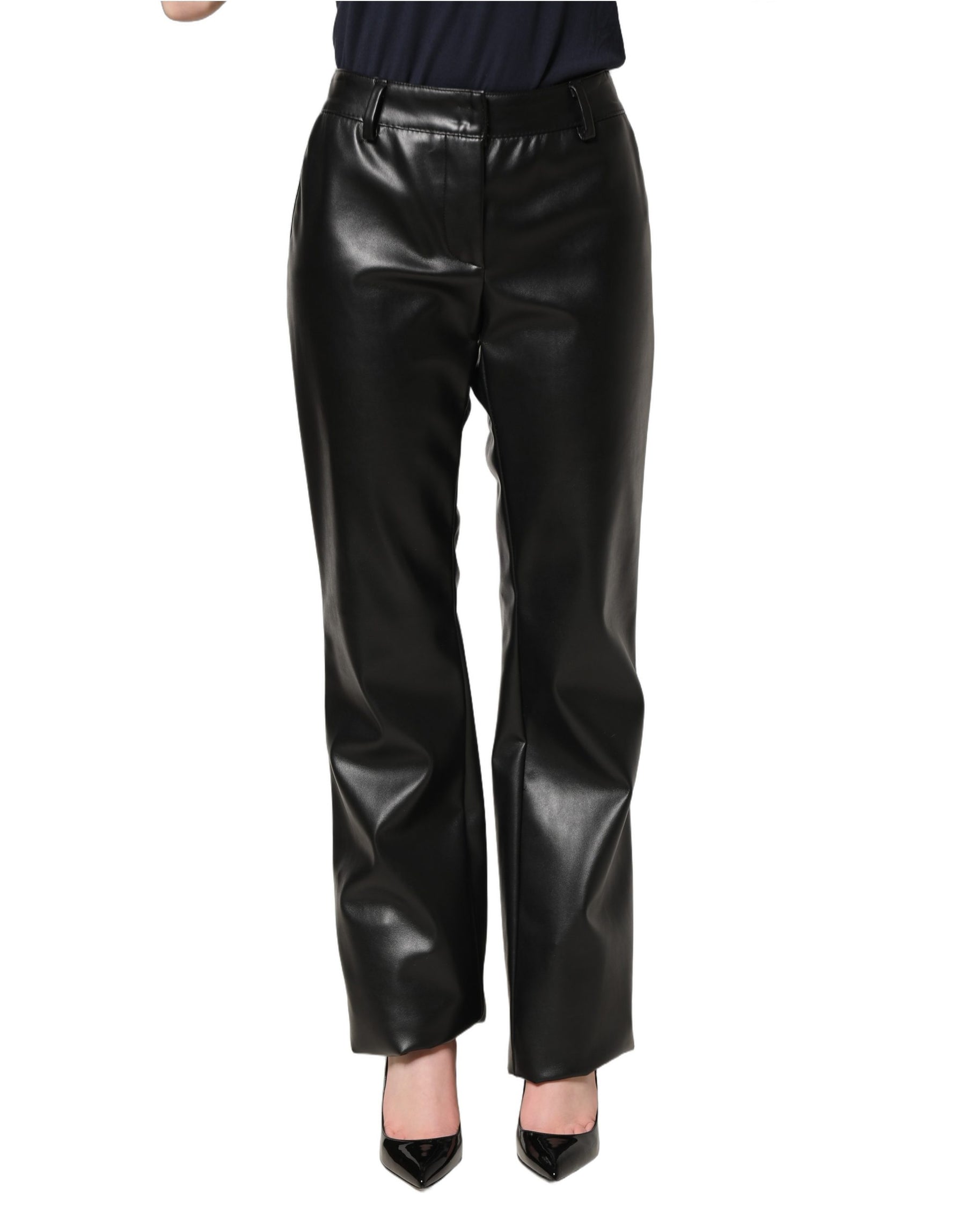 Dolce & Gabbana Black PU Leather High Waisted Trouser Pants | Regal Royce