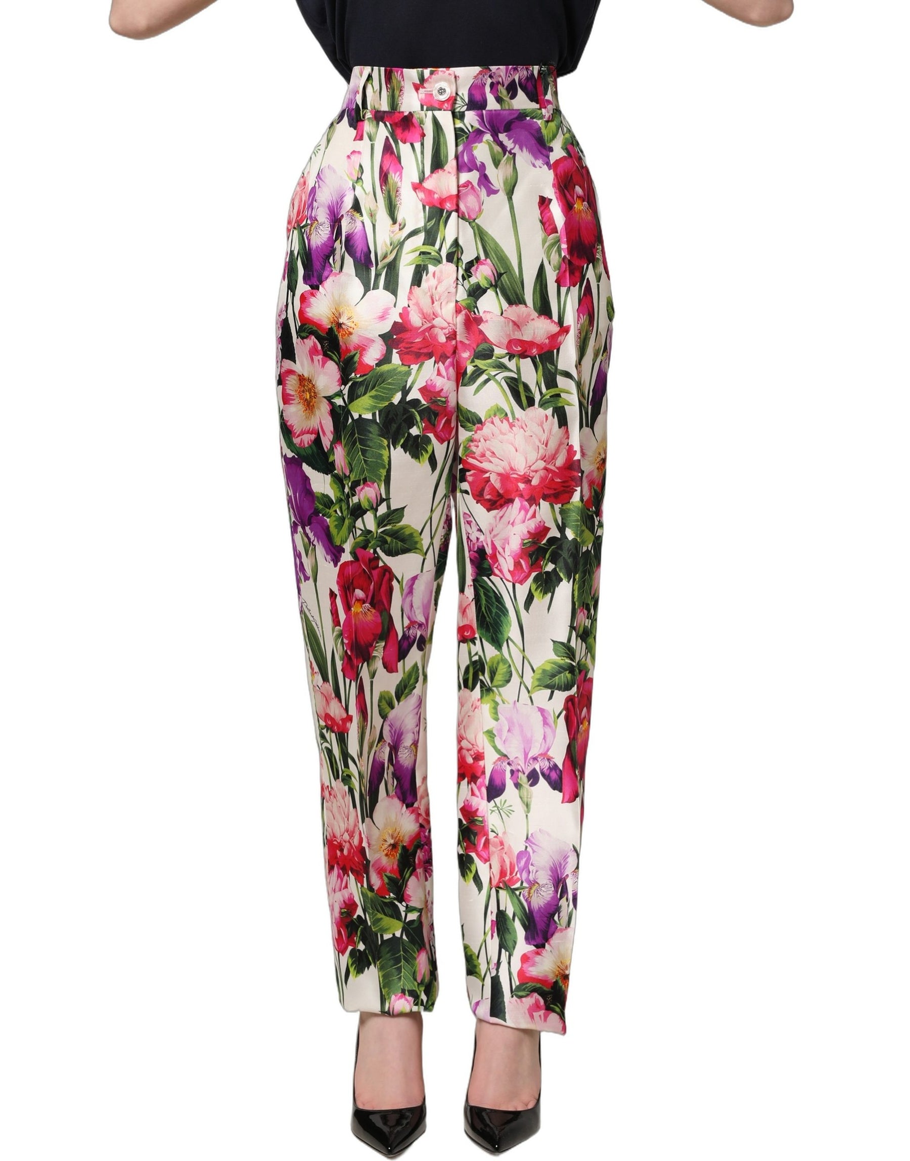 Dolce & Gabbana Multicolor Floral Print Tapered Trouser Pants | Regal Royce