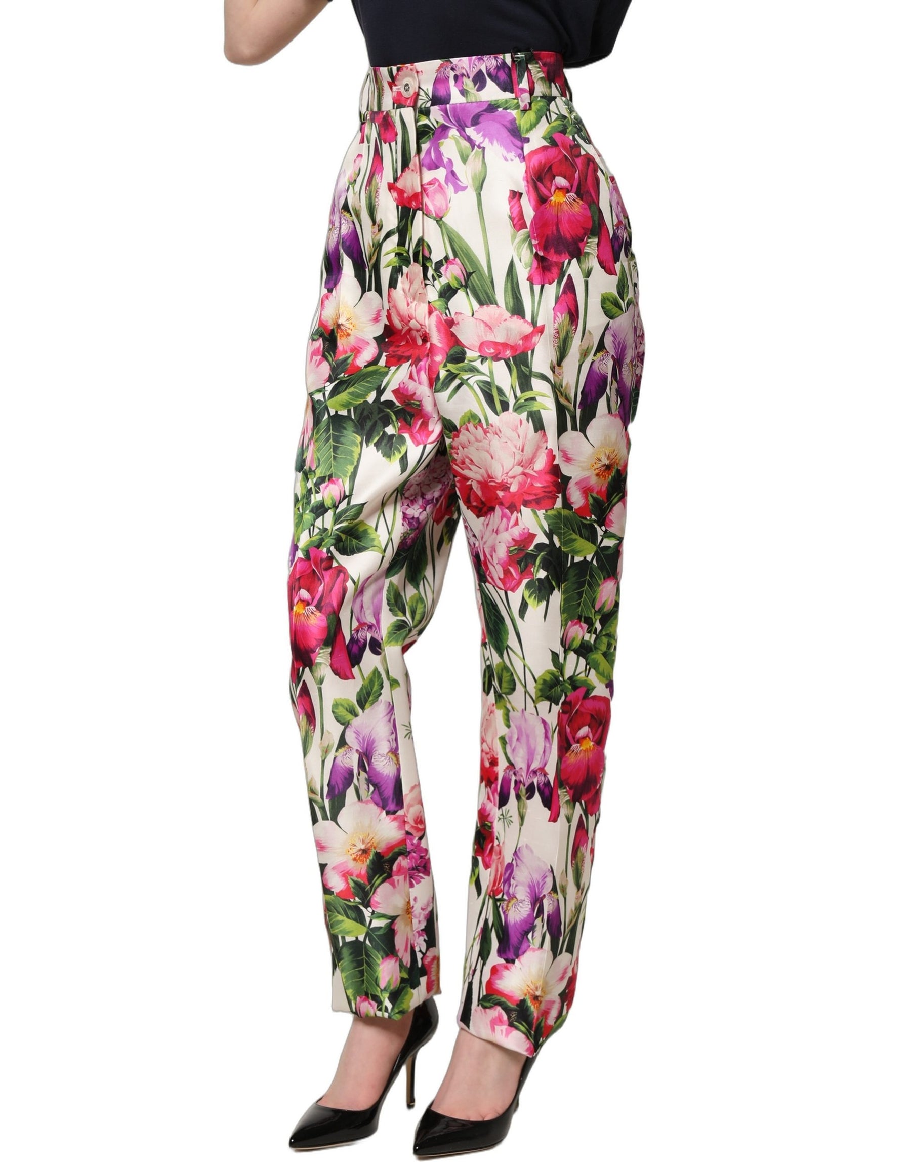 Dolce & Gabbana Multicolor Floral Print Tapered Trouser Pants | Regal Royce