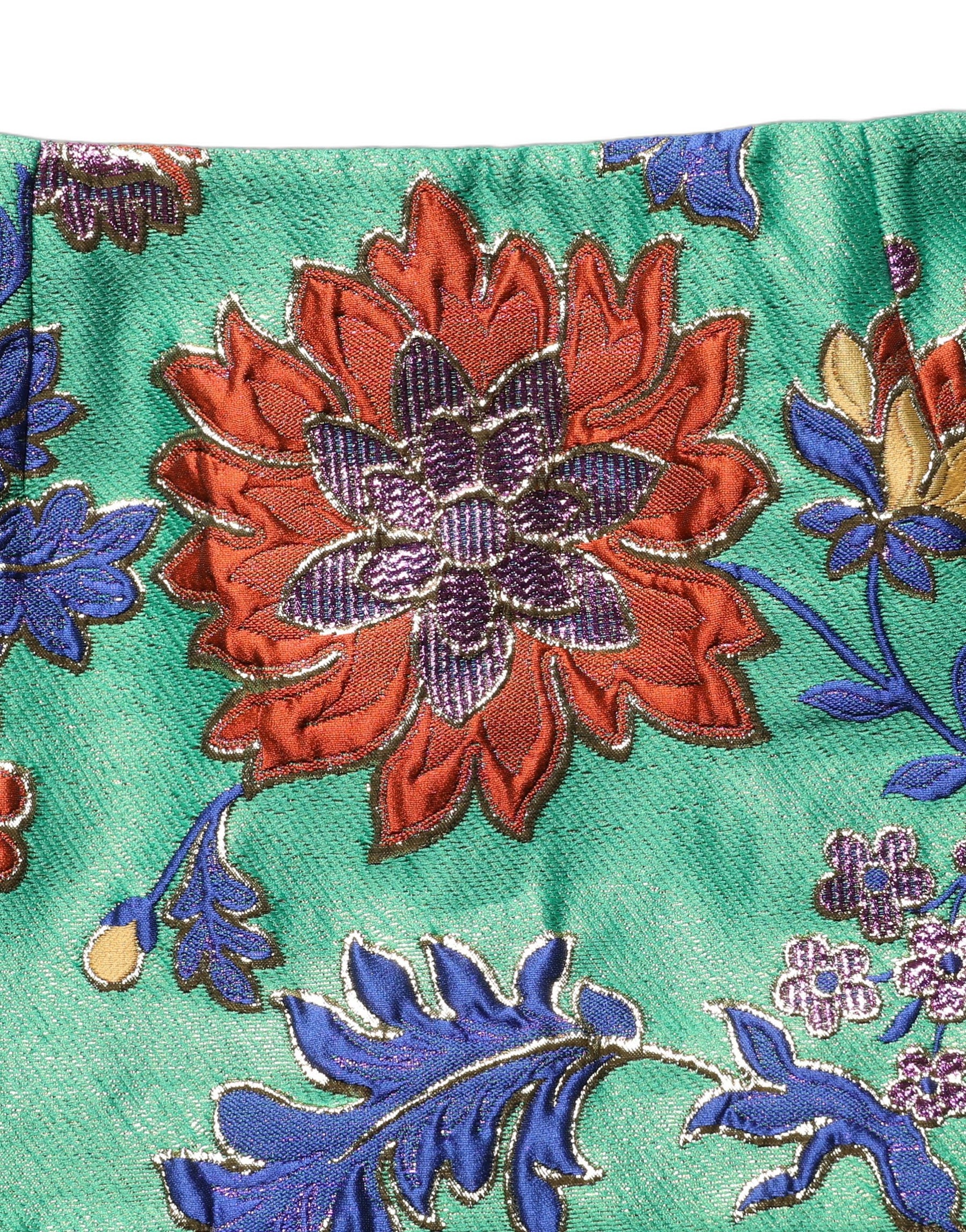 Dolce & Gabbana Green Floral Jacquard High Waist Mini Skirt | Regal Royce