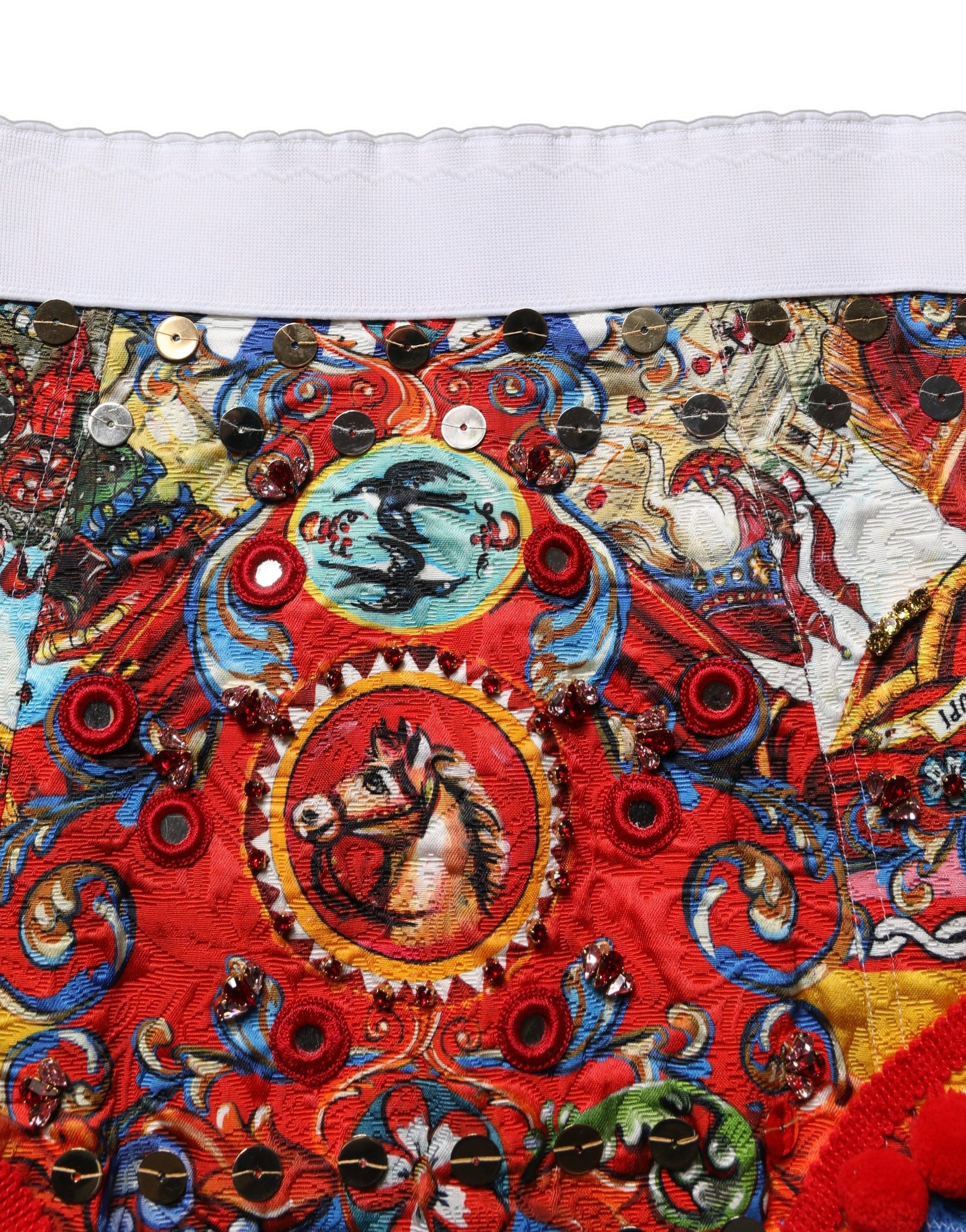 Dolce & Gabbana Multicolor Brocade Jewelled High Waist Hotpants Skirt | Regal Royce