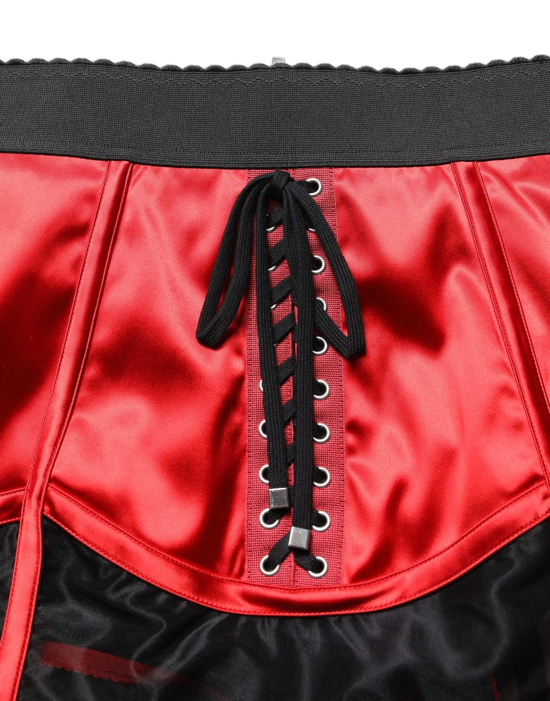 Dolce & Gabbana Red Satin Corset Style High Waist Mini Skirt | Regal Royce