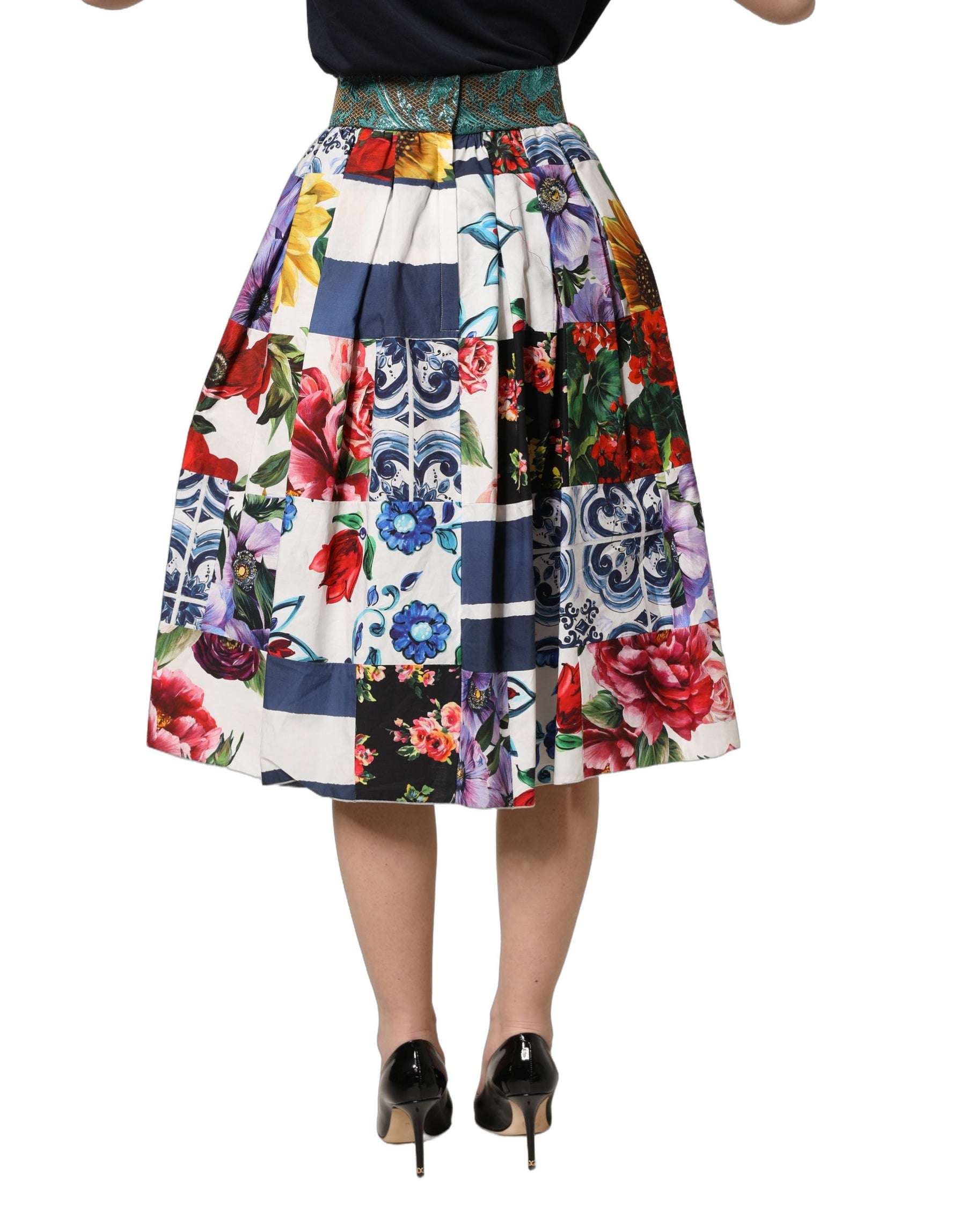 Dolce & Gabbana Multicolor Patchwork Cotton A-line Midi Skirt | Regal Royce