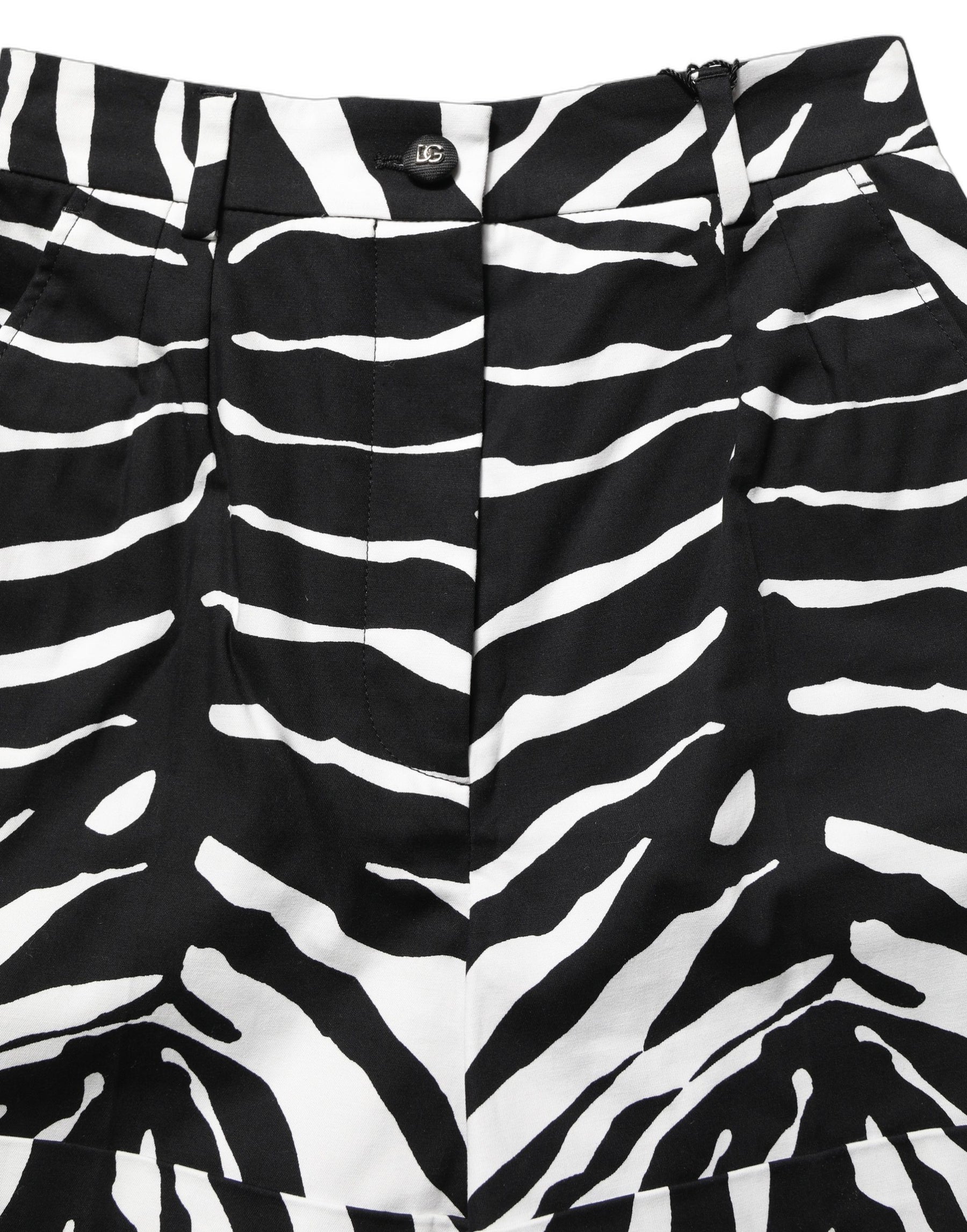 Dolce & Gabbana Black White Zebra Print Cotton High Waist Shorts | Regal Royce