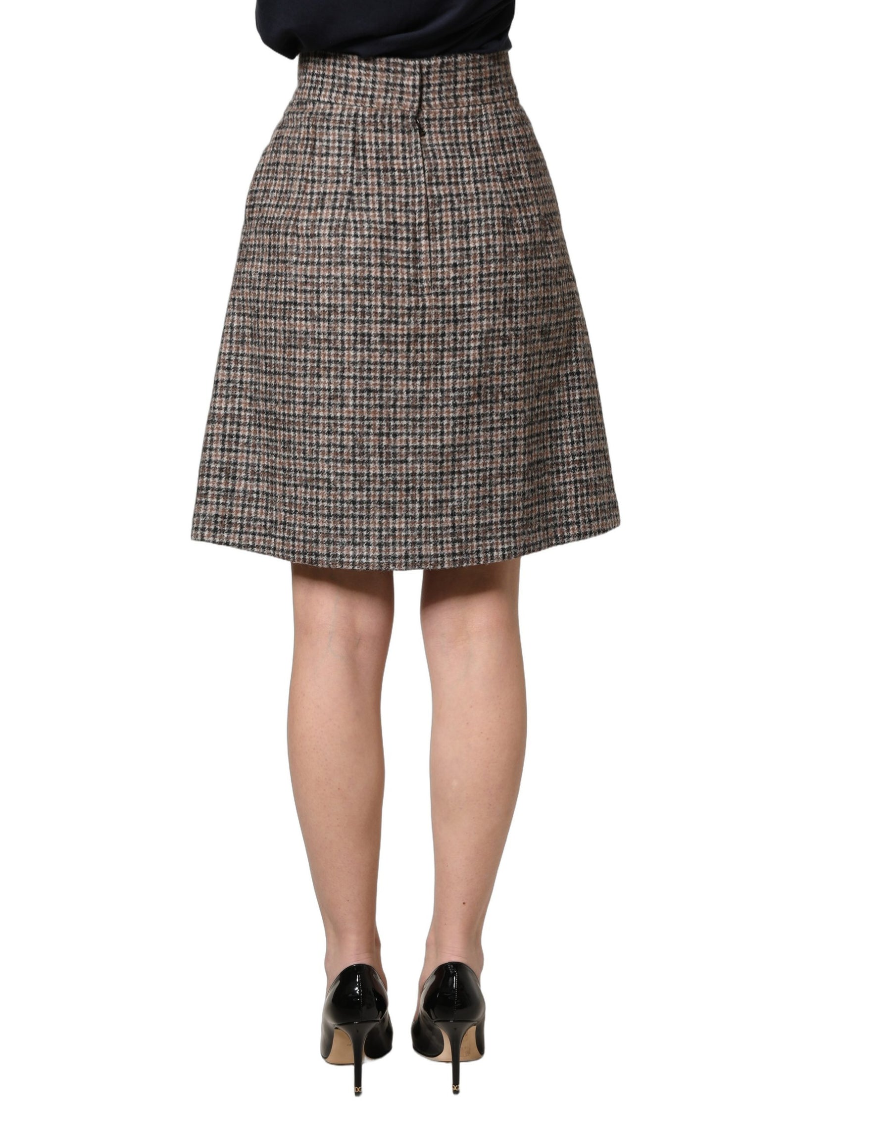 Dolce & Gabbana Brown Tweed Kick Pleat High Waist Mini Skirt | Regal Royce