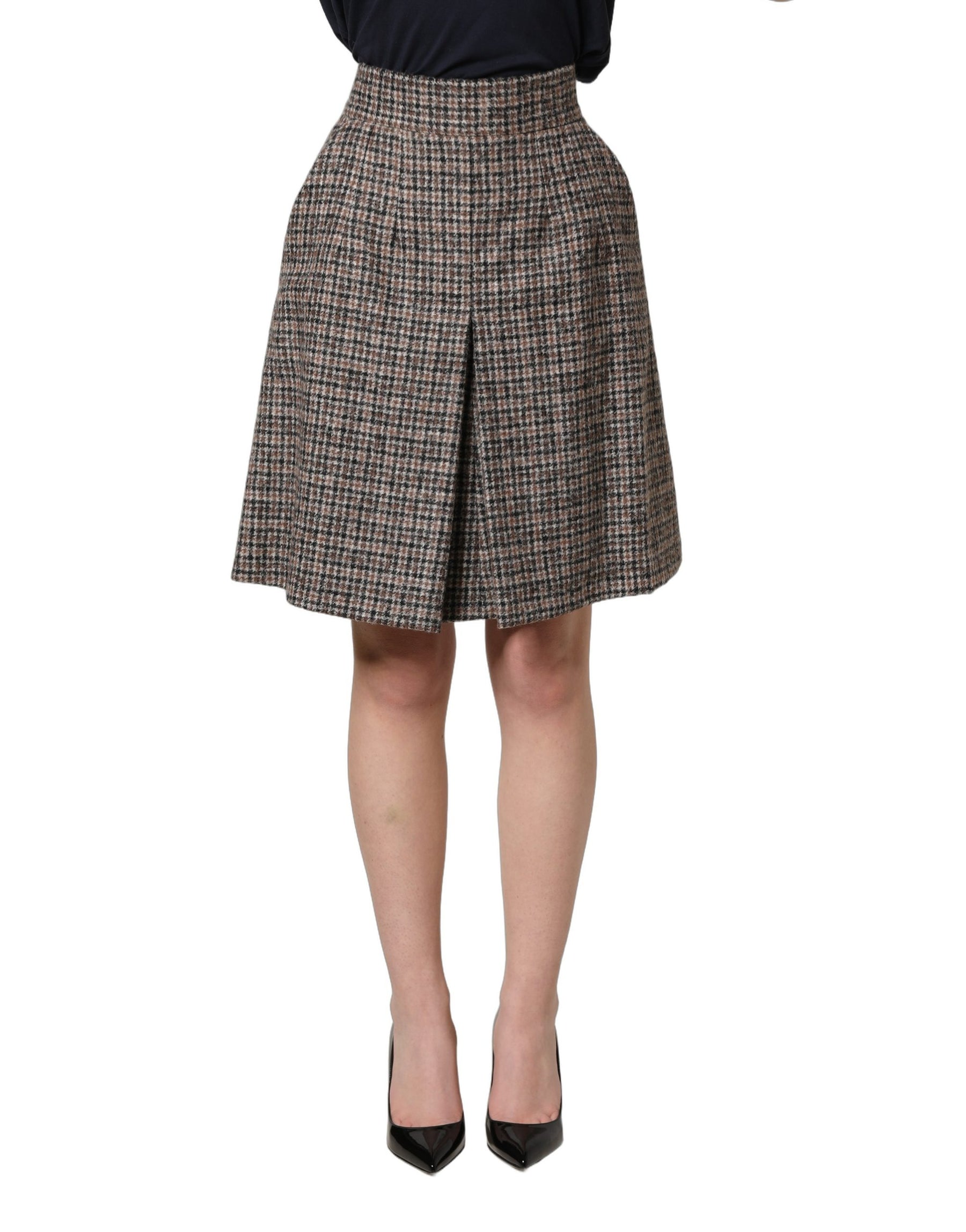 Dolce & Gabbana Brown Tweed Kick Pleat High Waist Mini Skirt | Regal Royce