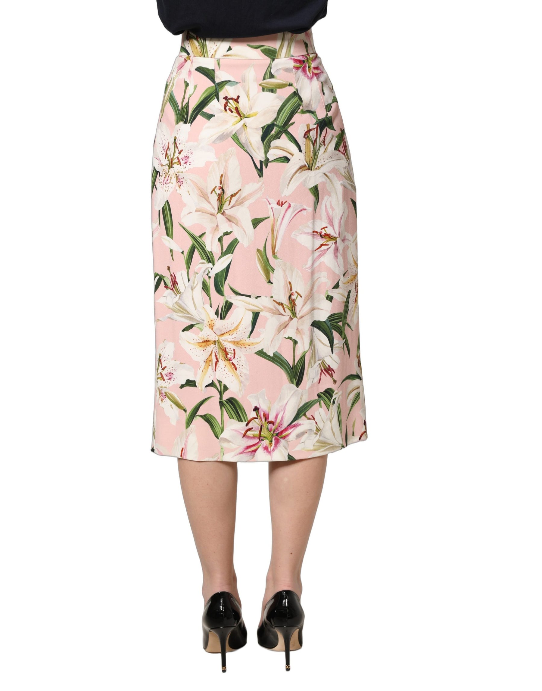 Dolce & Gabbana Pink Lilium Print High Waist Pencil Skirt | Regal Royce