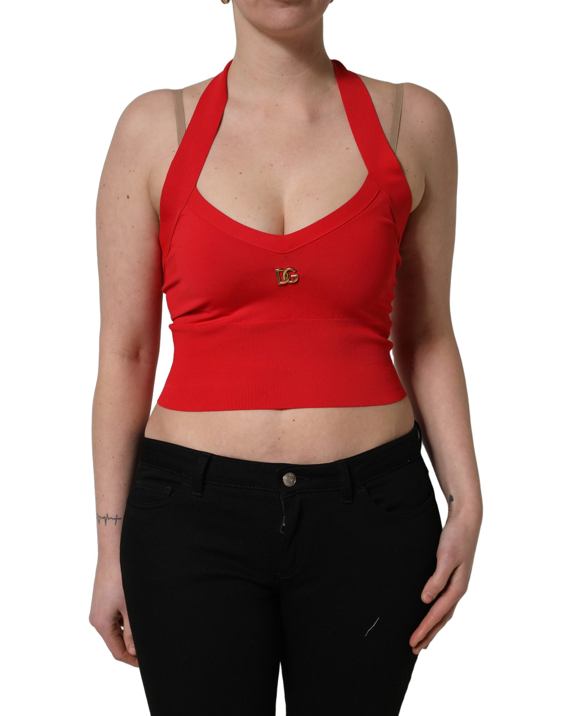 Dolce & Gabbana Red Viscose Sleeveless Halter Crop Tank Top | Regal Royce