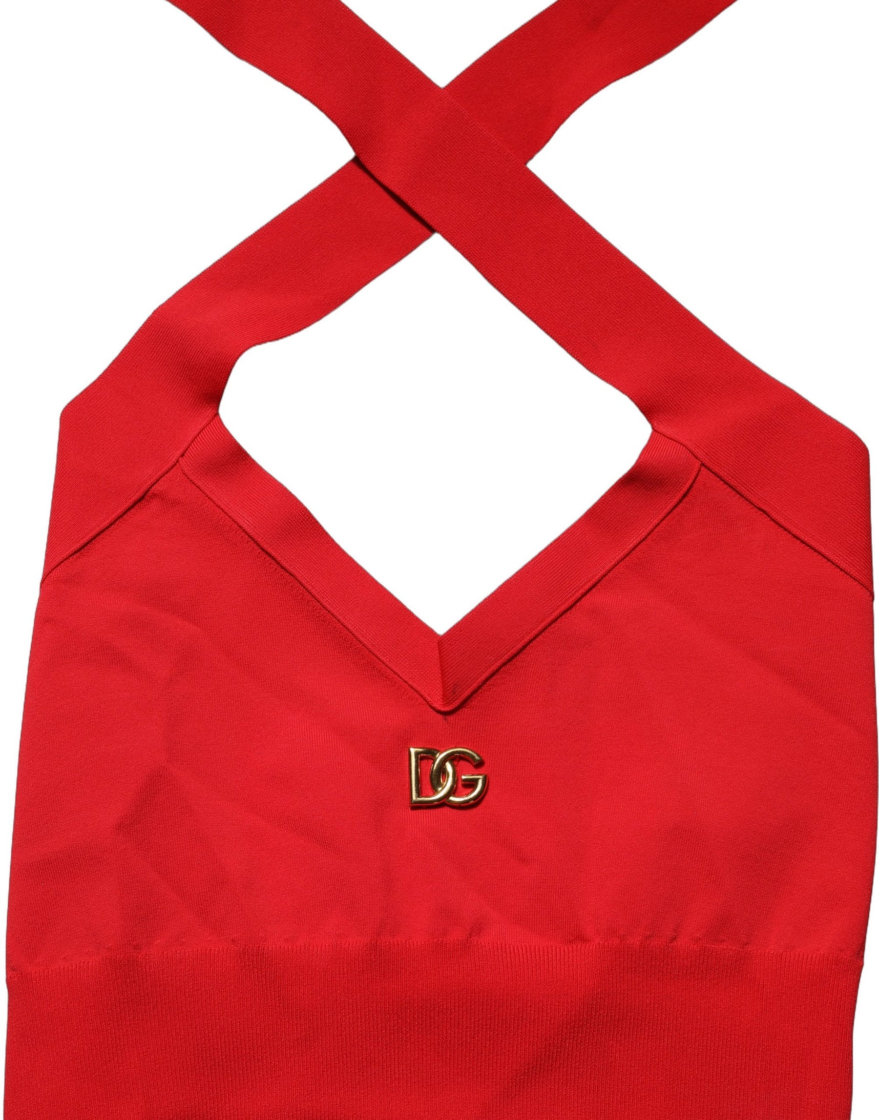 Dolce & Gabbana Red Viscose Sleeveless Halter Crop Tank Top | Regal Royce