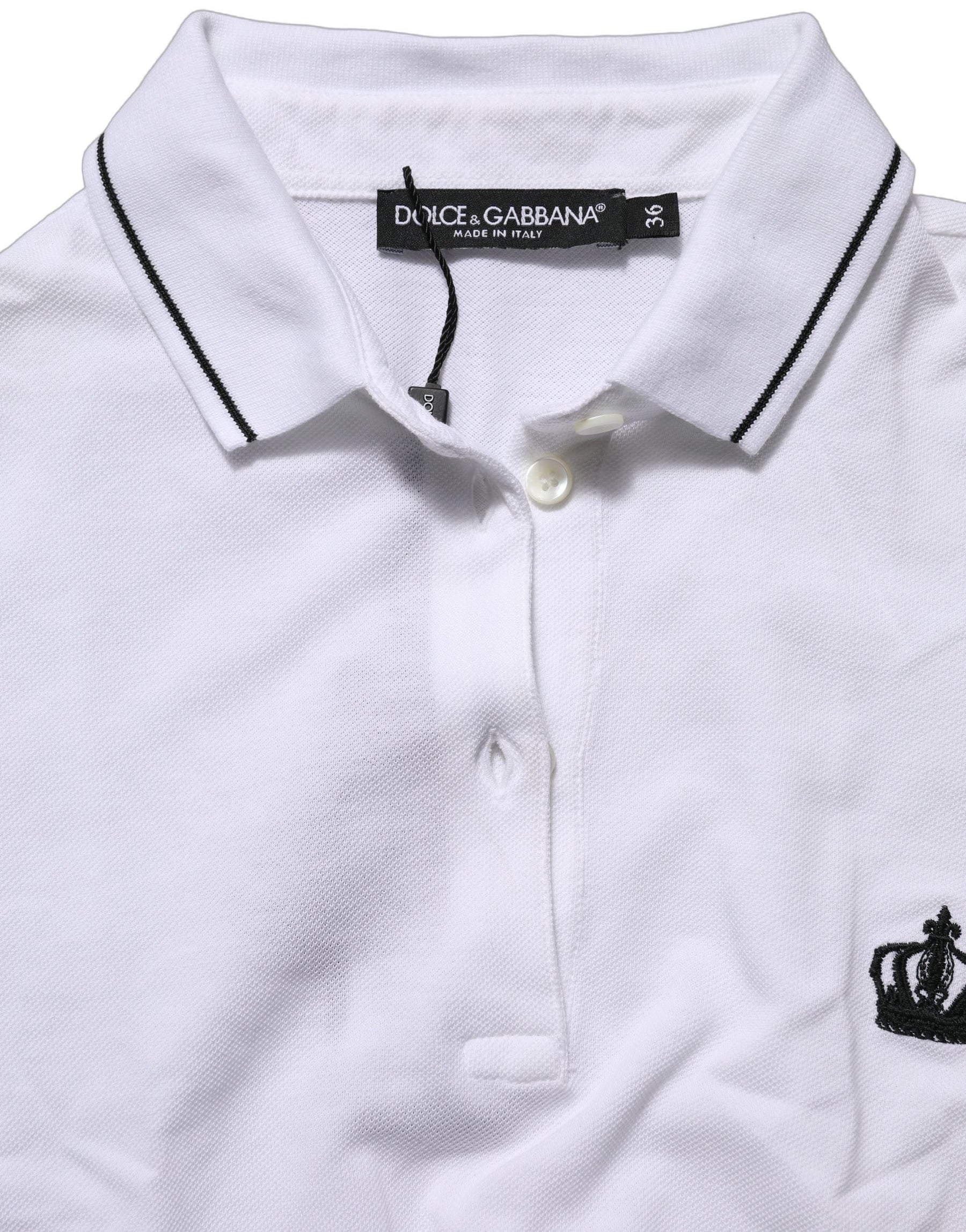 Dolce & Gabbana White Crown Cotton Short Sleeves Polo Top | Regal Royce